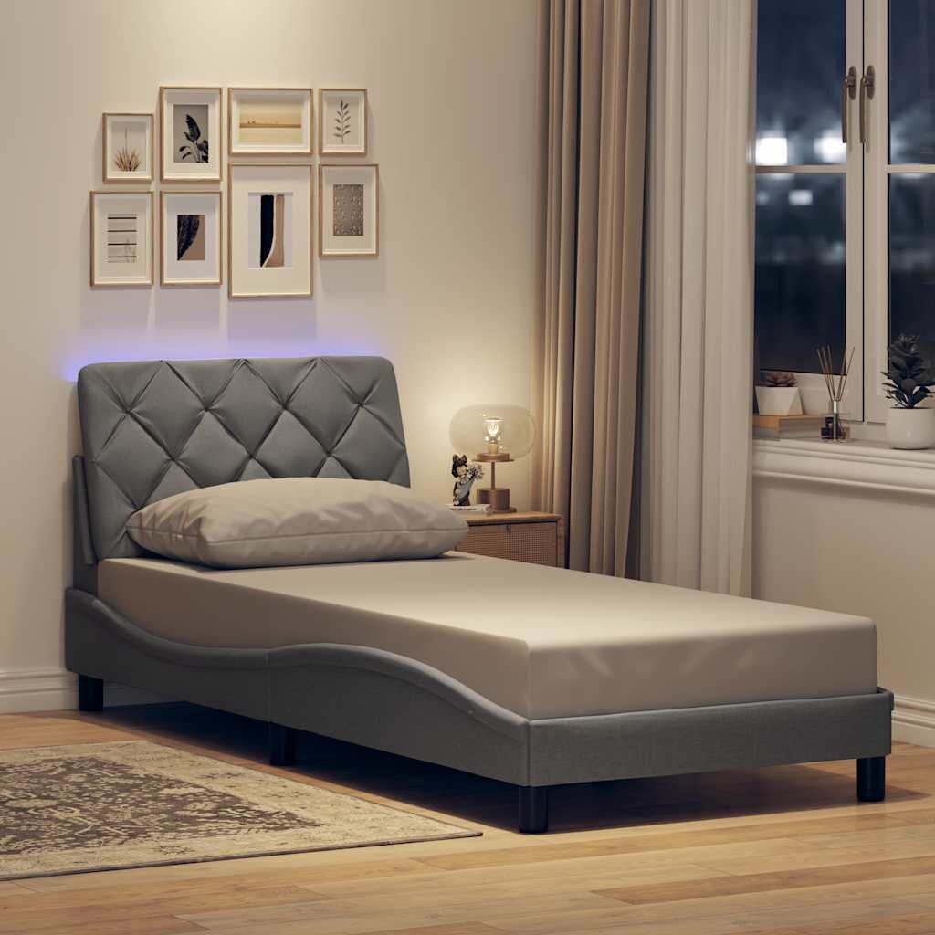 vidaXL Рамка за легло със светодиод без матрак 90x190 см плат