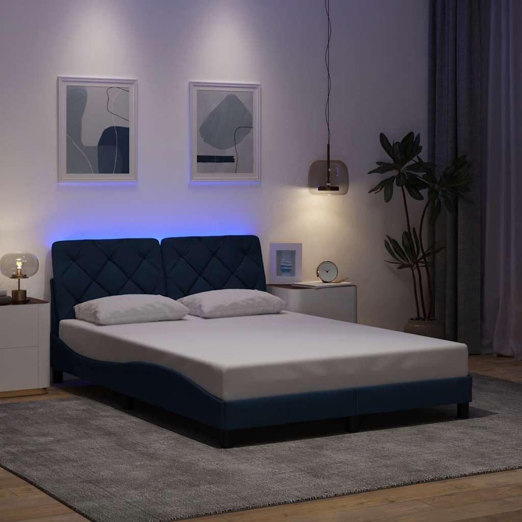 vidaXL Рамка за легло със светодиод без матрак Синя 140x190 cm Плат