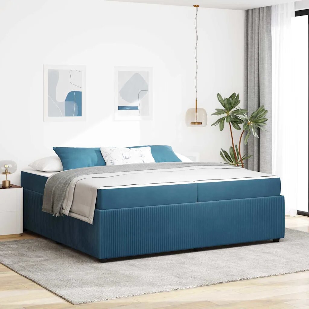 vidaXL Рамка за легло Синьо 200 x 200 cm текстил