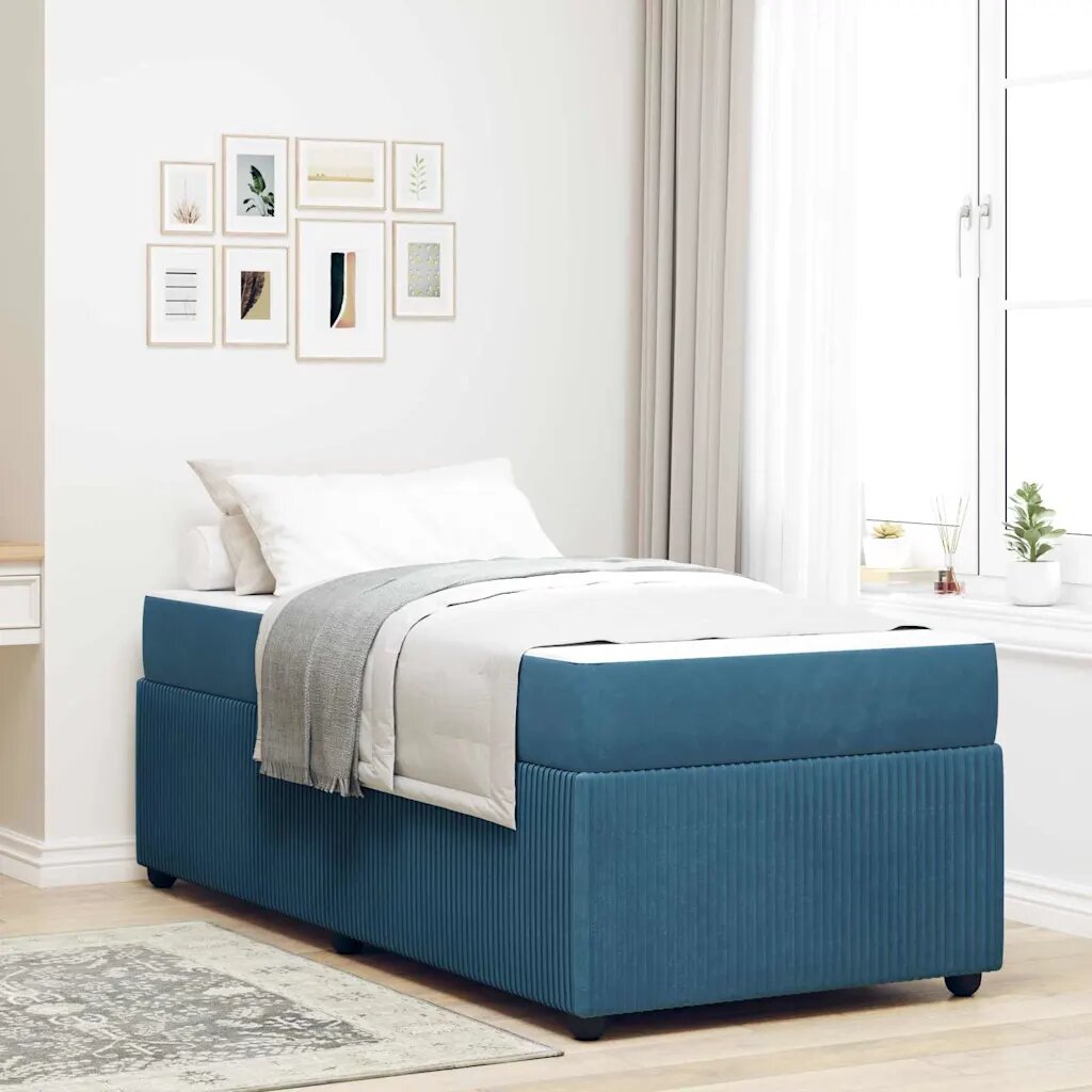 vidaXL Рамка за легло Синьо 90 x 190 cm текстил