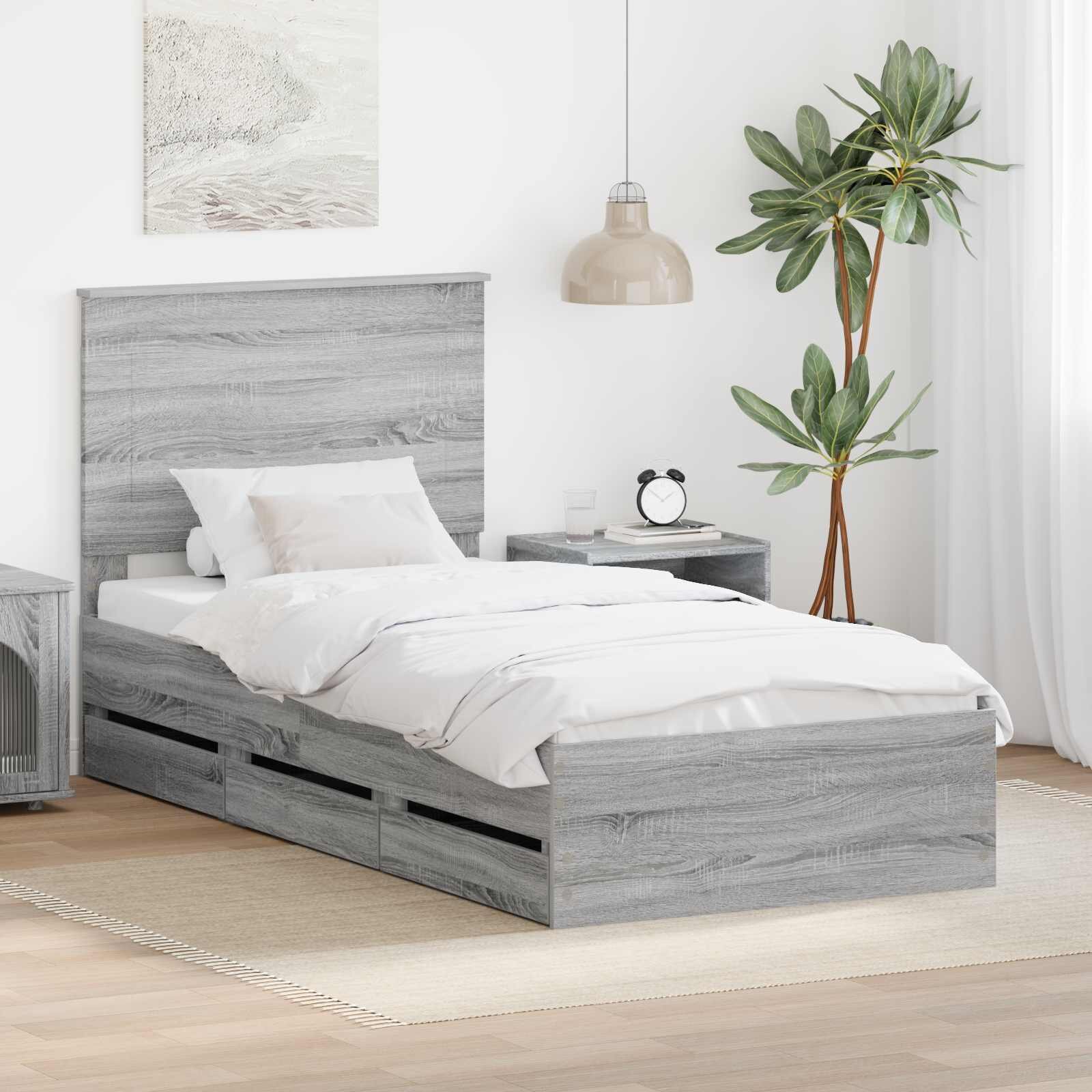 vidaXL Рамка за легло Сив Сонома 100 x 200 cm Инженерна дървесина