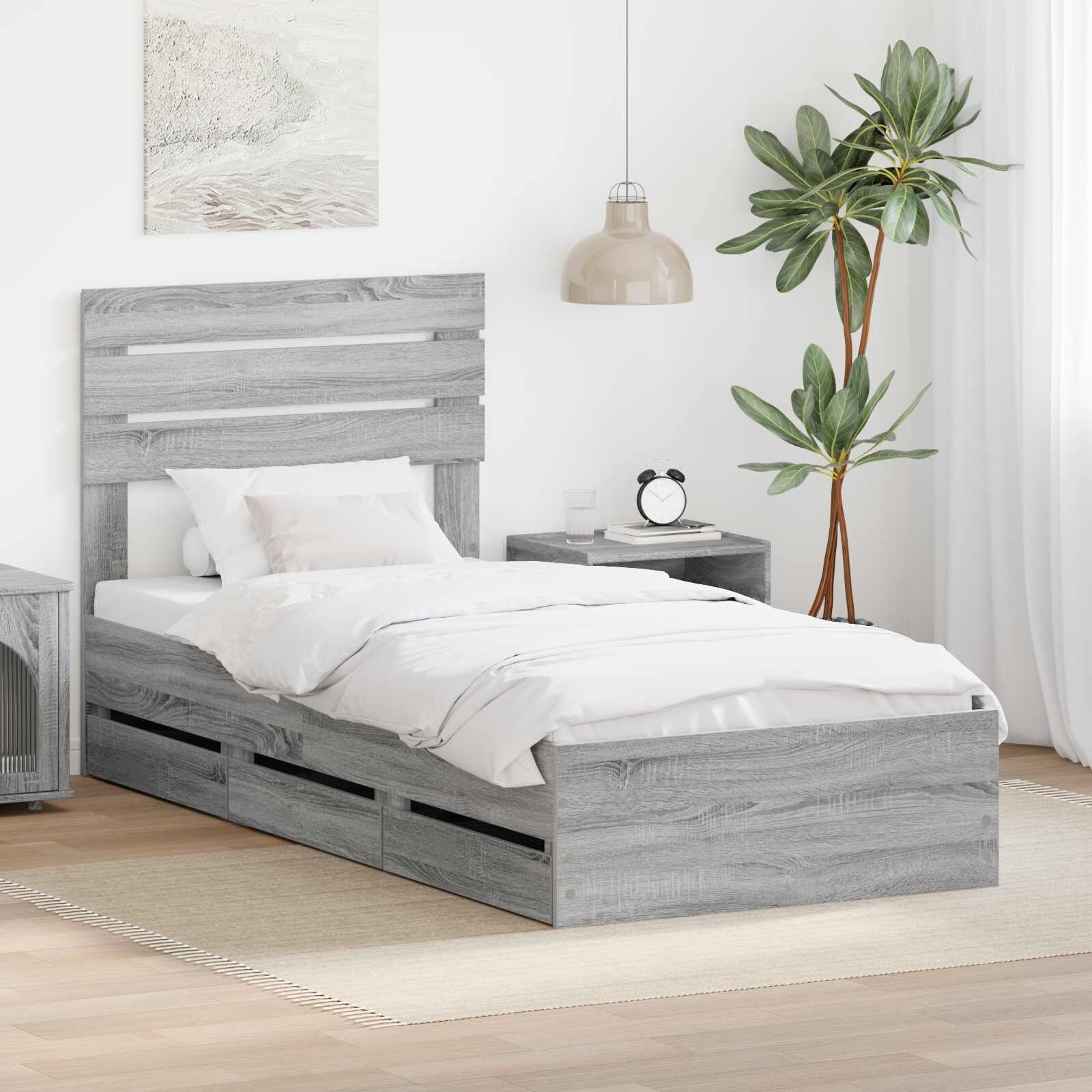 vidaXL Рамка за легло Сив Сонома 100 x 200 cm Инженерна дървесина