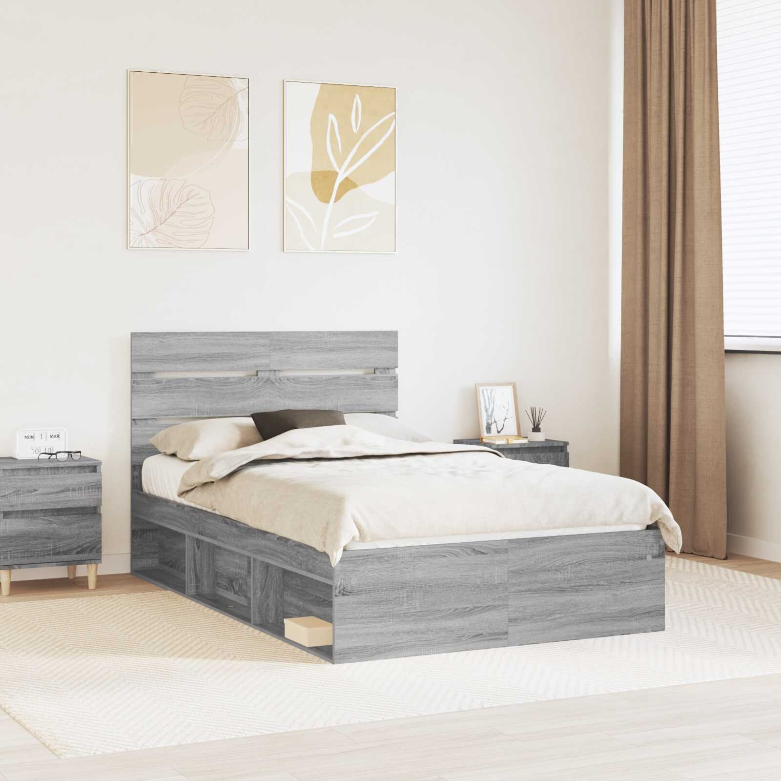 vidaXL Рамка за легло Сив Сонома 120 x 200 cm Солидно борово дърво