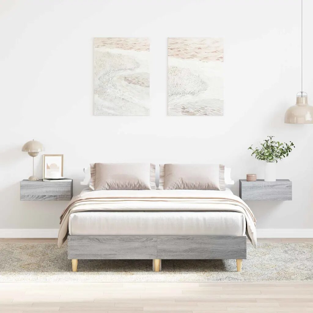 vidaXL Рамка за легло Сив Сонома 193 x 123 x 25 см Инженерна дървесина
