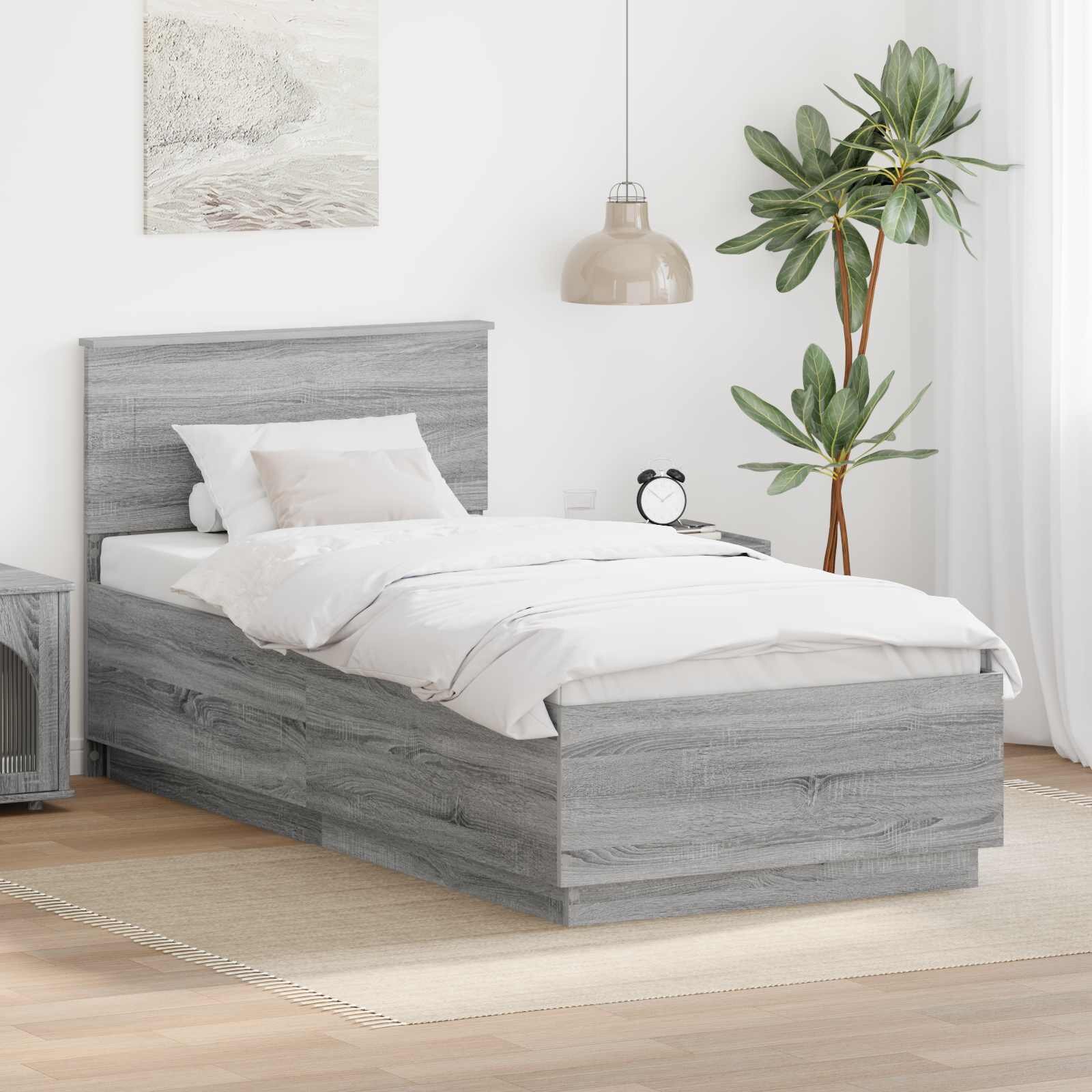vidaXL Рамка за легло Сив Сонома 70 x 190 cm Инженерна дървесина