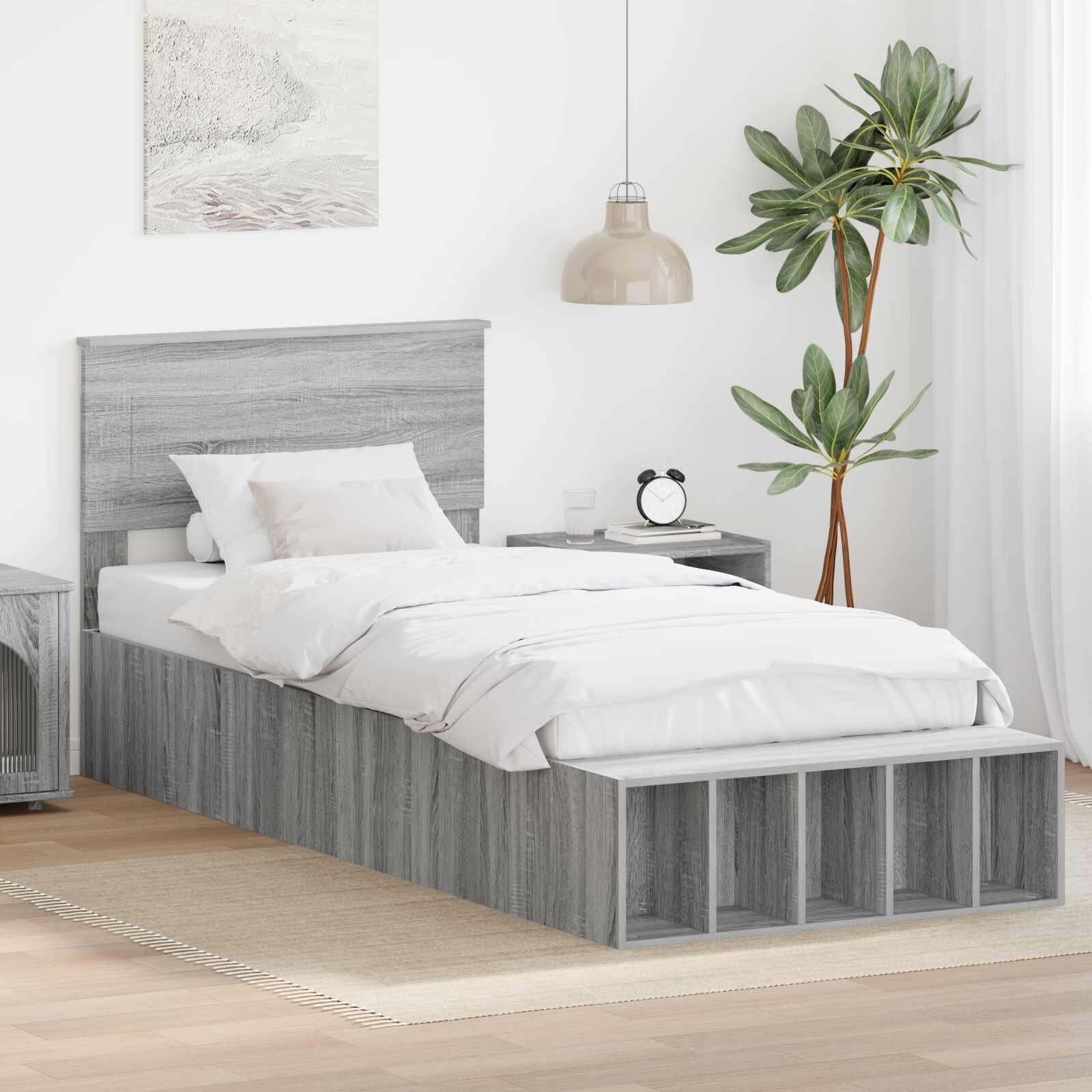 vidaXL Рамка за легло Сив Сонома 75 x 190 cm Инженерна дървесина