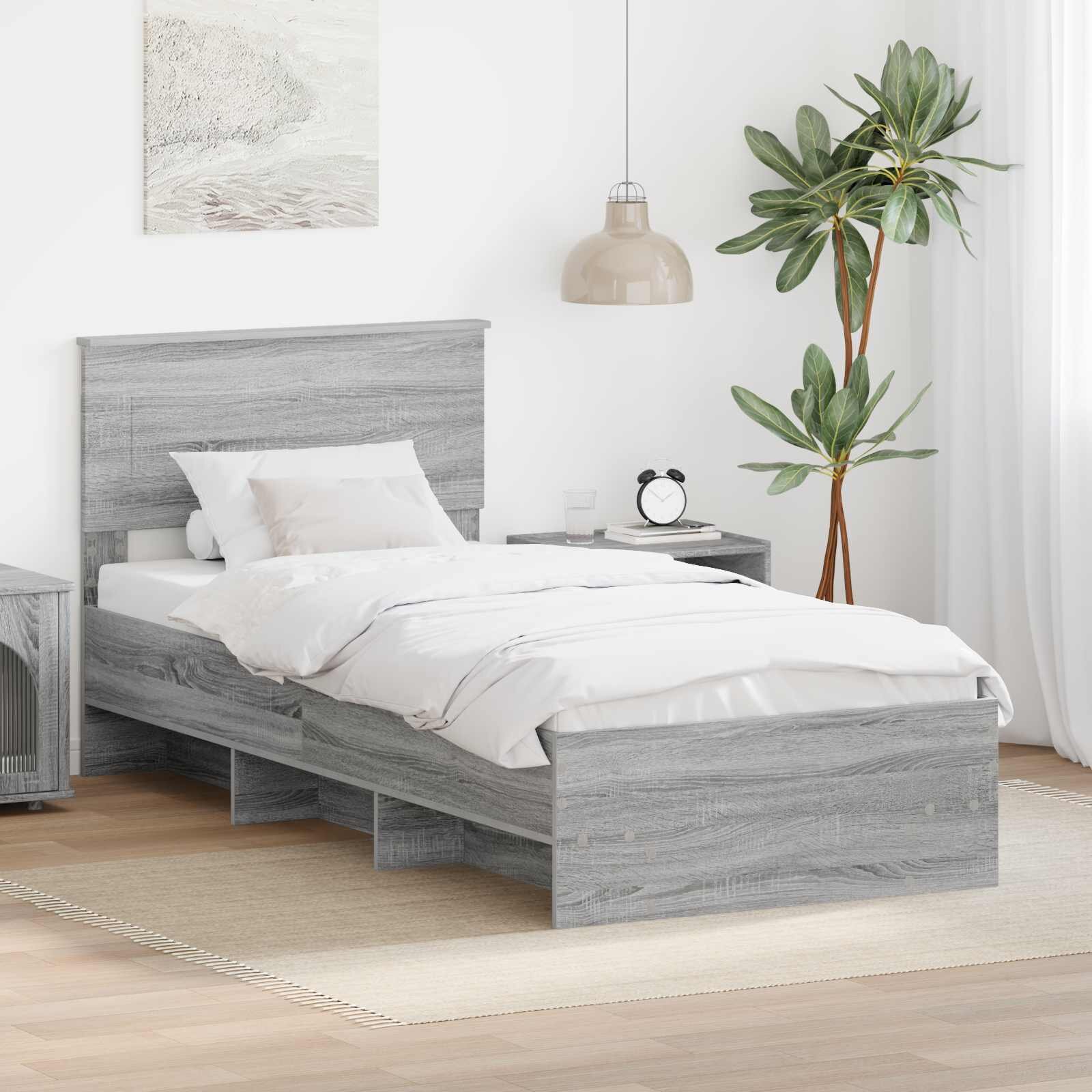 vidaXL Рамка за легло Сив Сонома 75 x 190 cm Инженерна дървесина