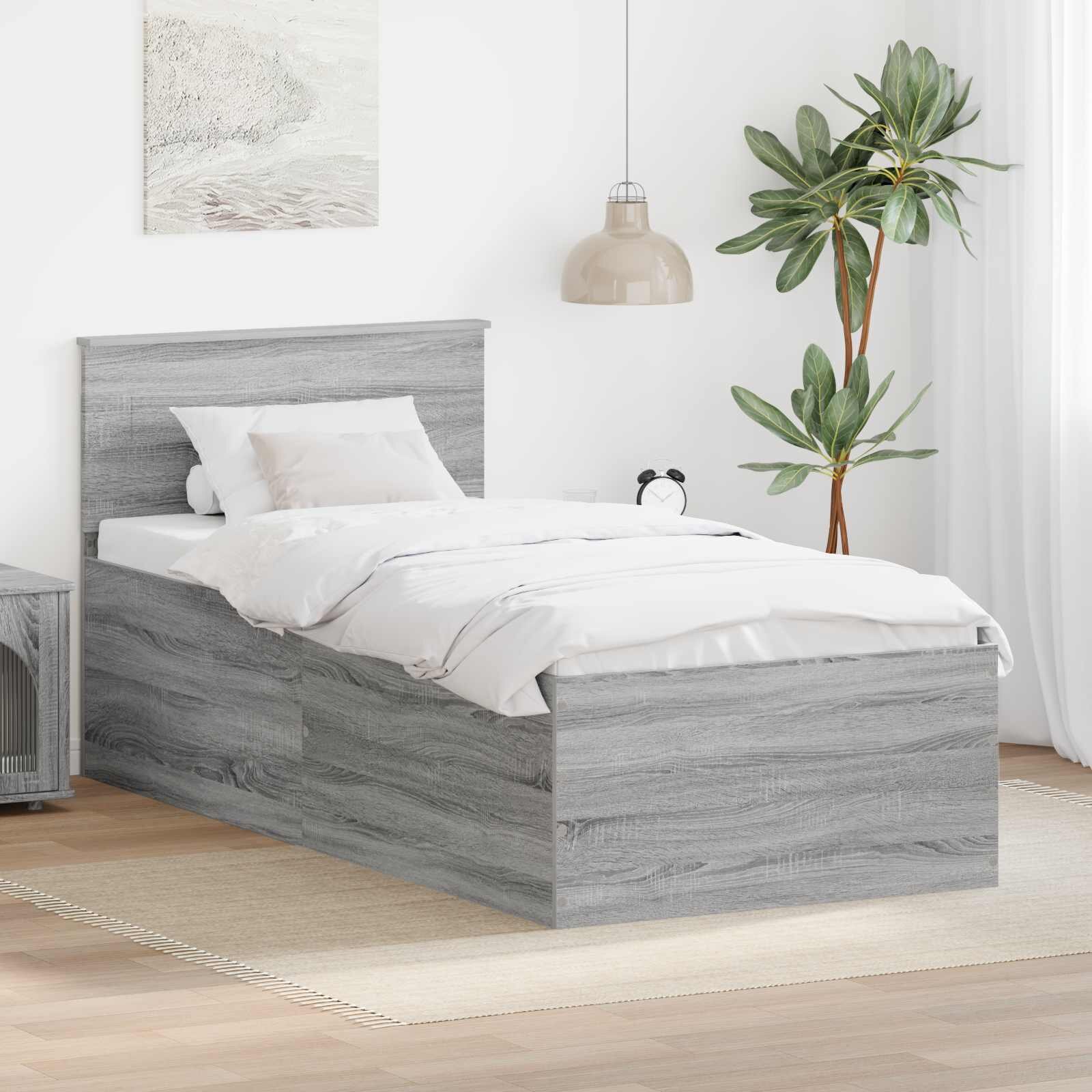vidaXL Рамка за легло Сив Сонома 75 x 190 cm Инженерна дървесина