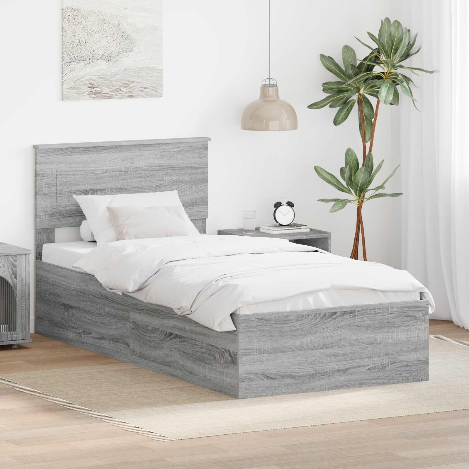 vidaXL Рамка за легло Сив Сонома 75 x 190 cm Инженерна дървесина