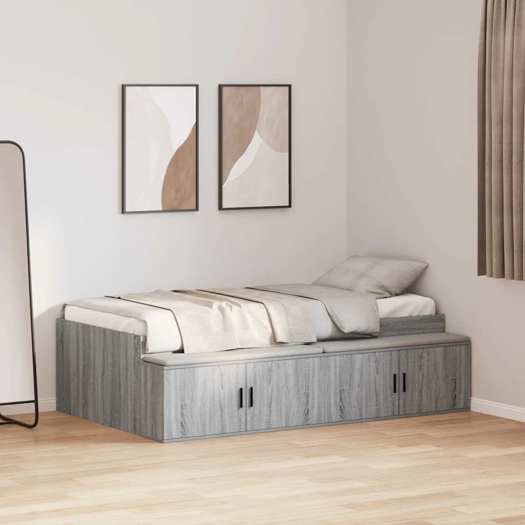 vidaXL Рамка за легло Сив Сонома 90 x 200 cm Инженерна дървесина