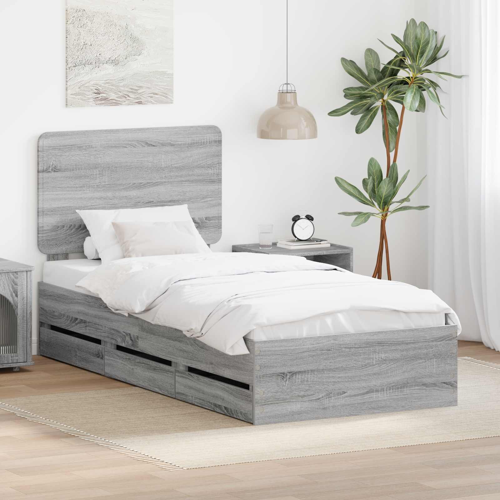 vidaXL Рамка за легло Сив Сонома 90 x 200 cm Инженерна дървесина