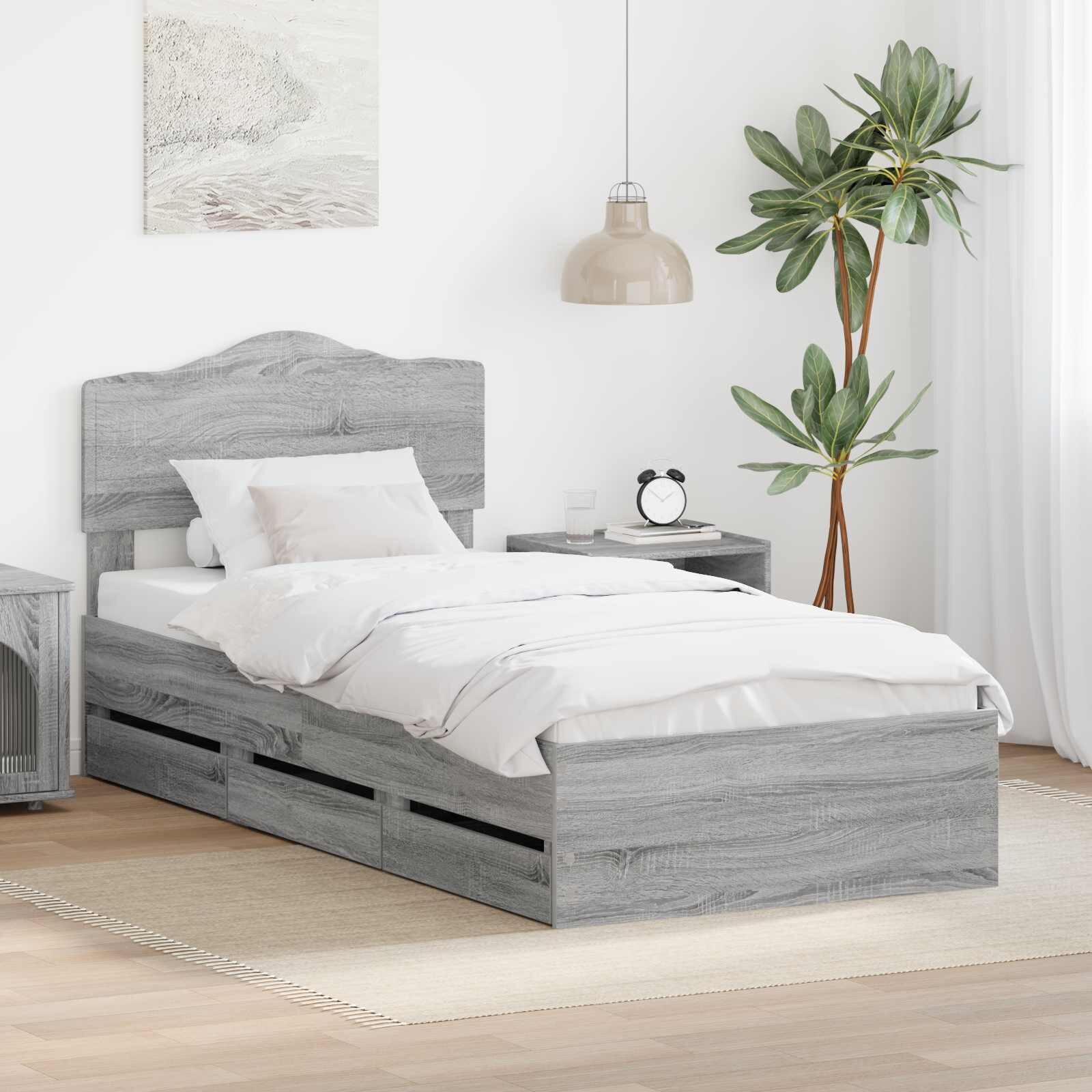 vidaXL Рамка за легло Сив Сонома 90 x 200 cm Инженерна дървесина