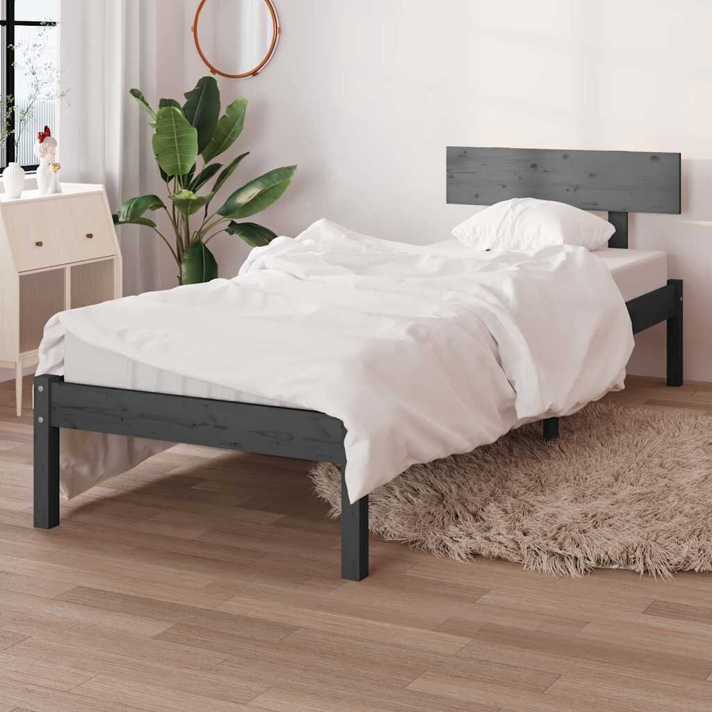 vidaXL Рамка за легло сива бор масив 100х200 см