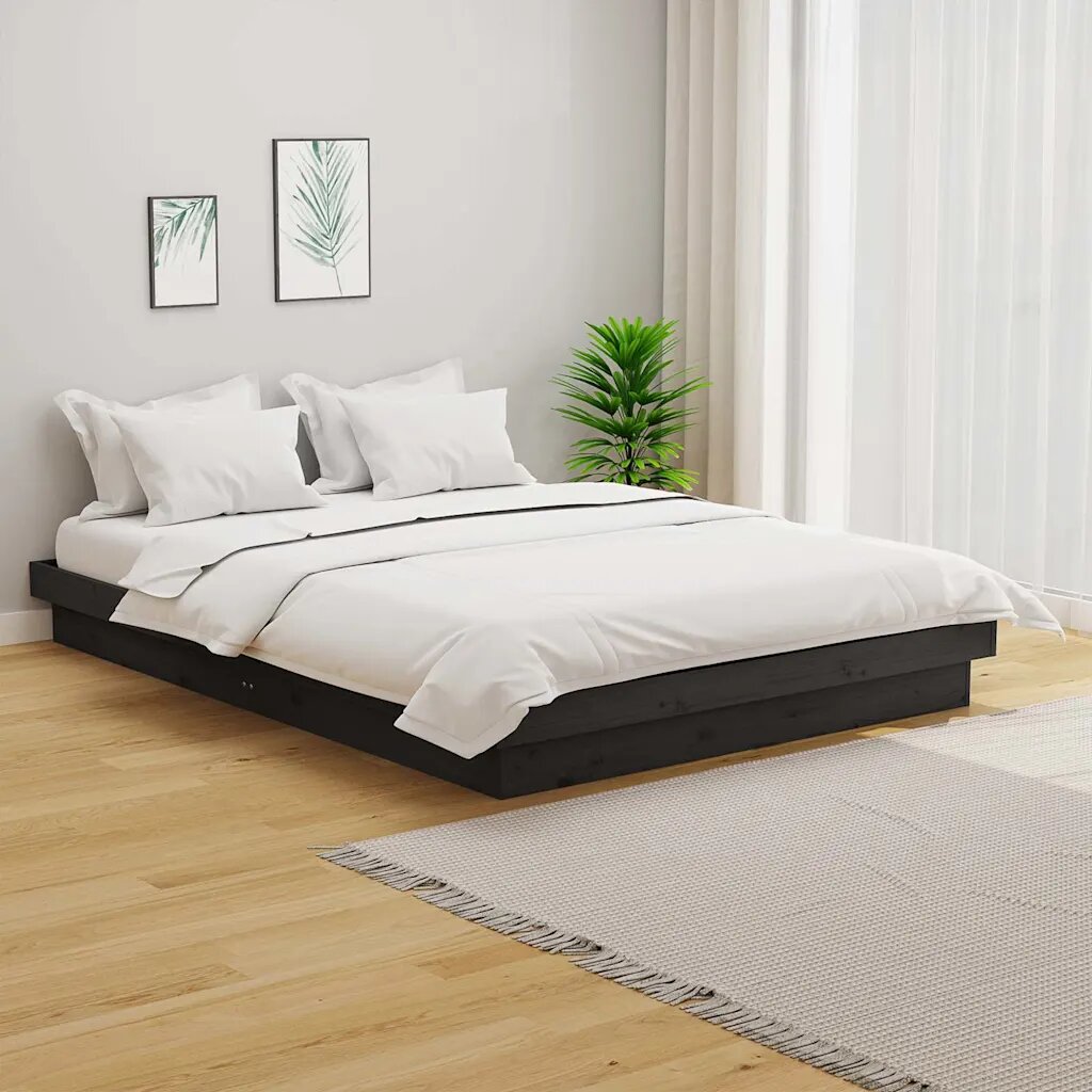 vidaXL Рамка за легло сива дърво масив 135x190 cм Double