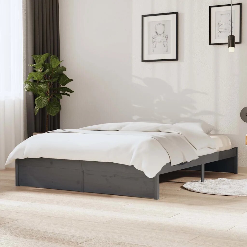 vidaXL Рамка за легло сива дърво масив 135x190 cм Double