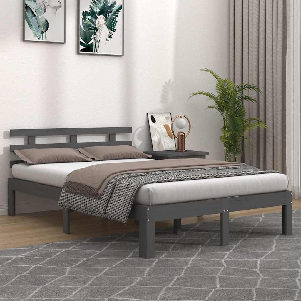 vidaXL Рамка за легло сива дърво масив 150x200 cм King Size