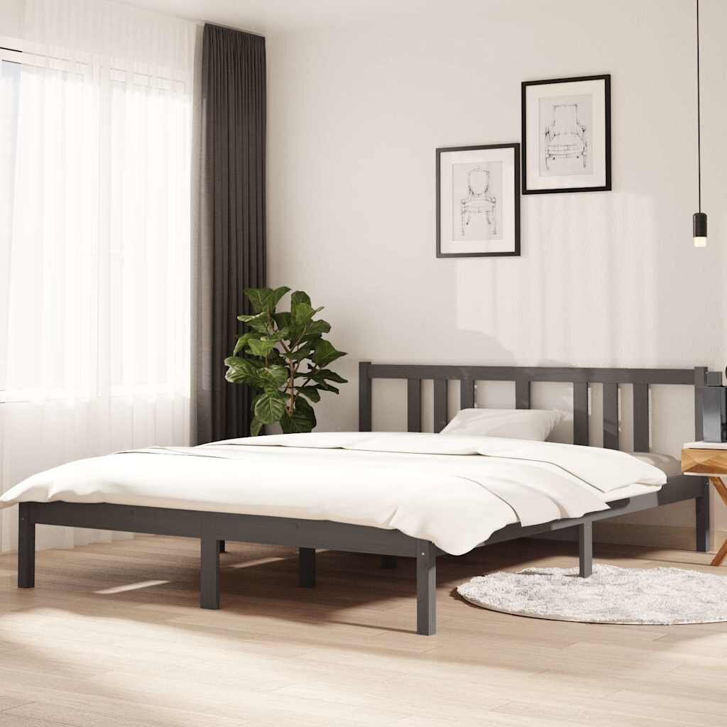 vidaXL Рамка за легло сива дърво масив 150x200 cм King Size