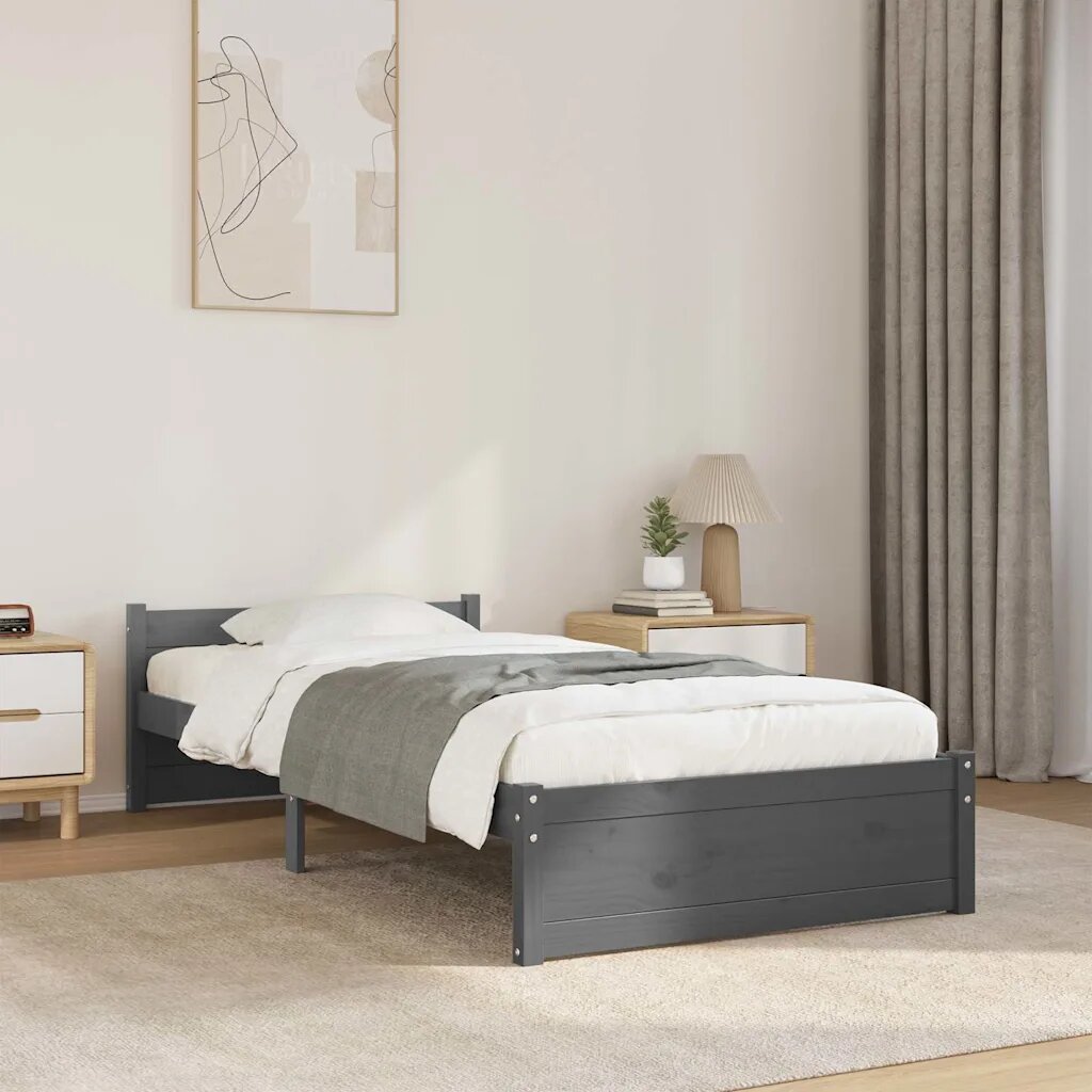 vidaXL Рамка за легло сива дърво масив 75x190 см Small Single