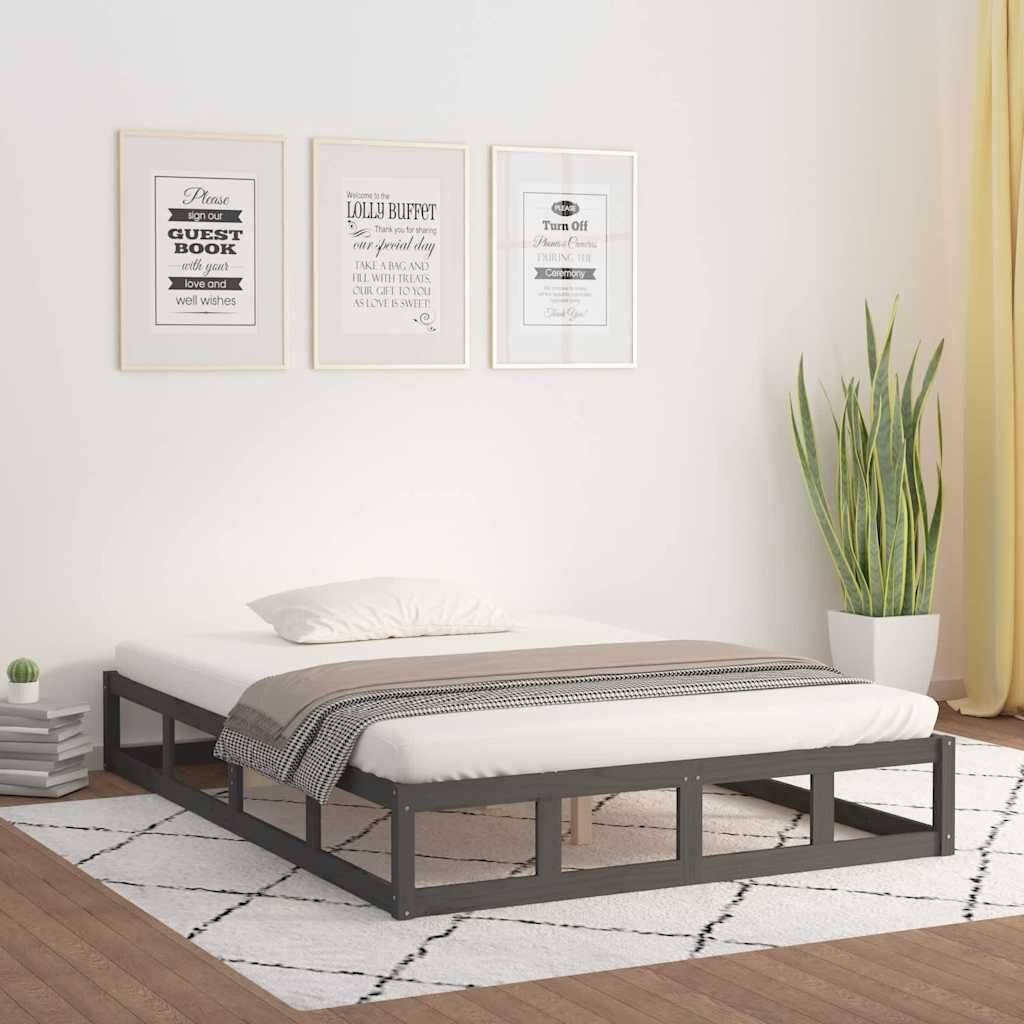 vidaXL рамка за легло сиво 150x200 см King Size масивно дърво
