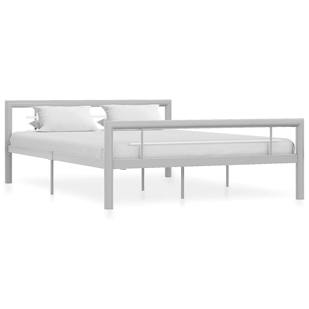 vidaXL Рамка за легло сиво и бяло метал 140x200 cм