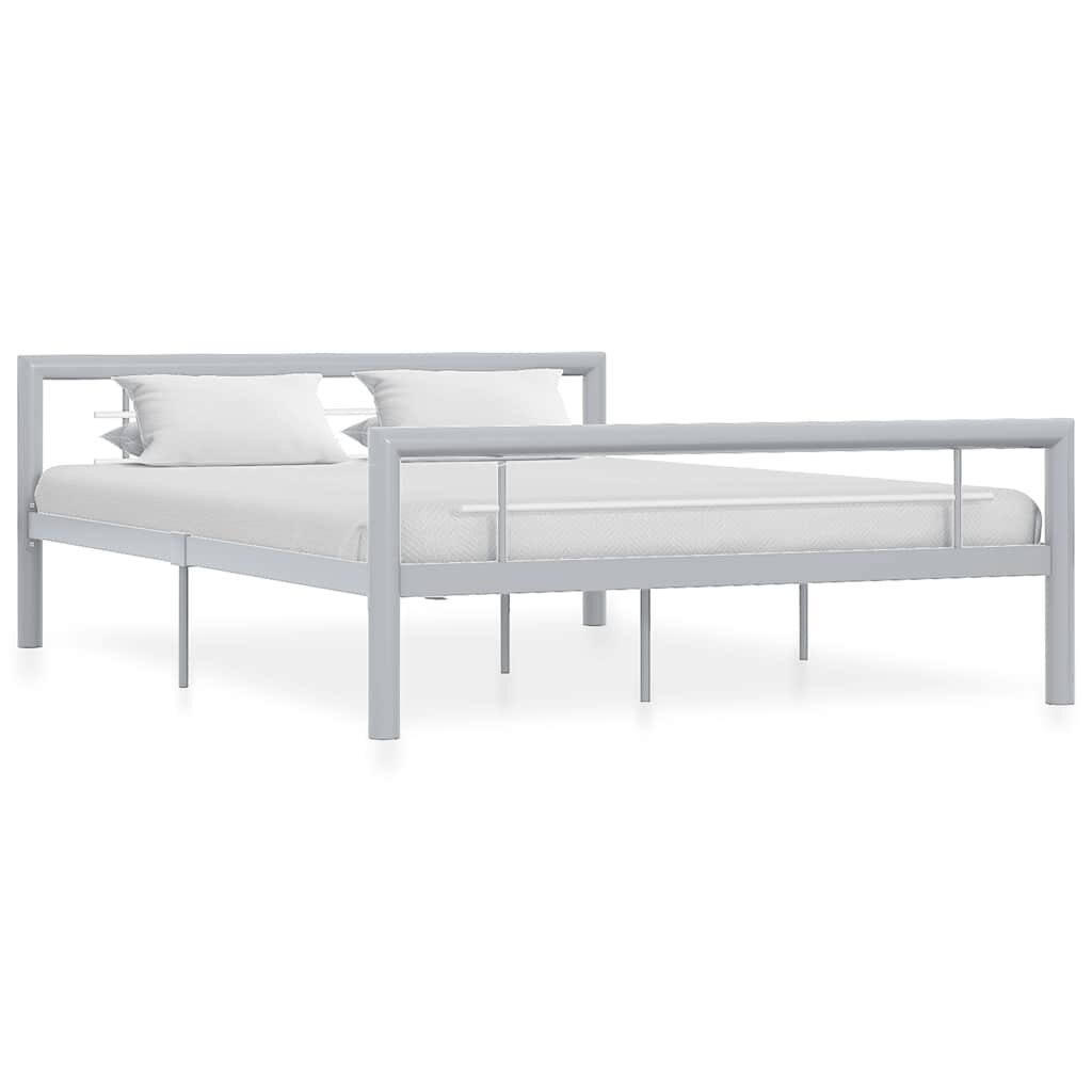 vidaXL Рамка за легло сиво и бяло метал 160x200 cм
