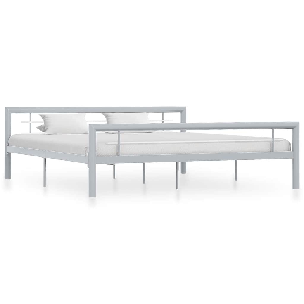 vidaXL Рамка за легло сиво и бяло метал 180x200 cм