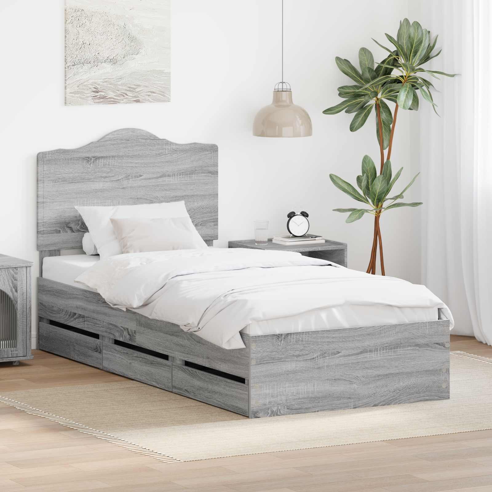 vidaXL Рамка за легло Сиво Сонома 90 x 190 cm Инженерна дървесина
