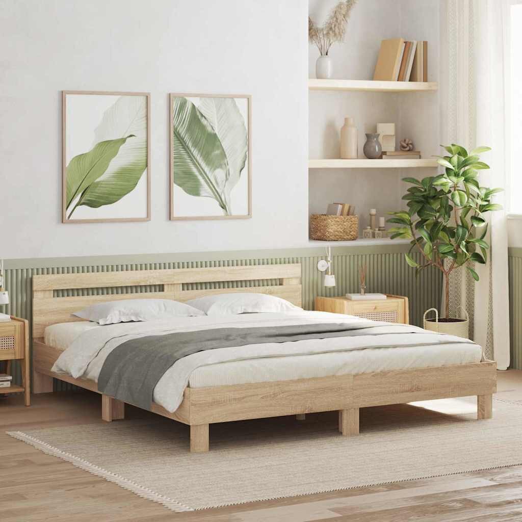 vidaXL Рамка за легло Сонома 193 x 203 cm Инженерна дървесина