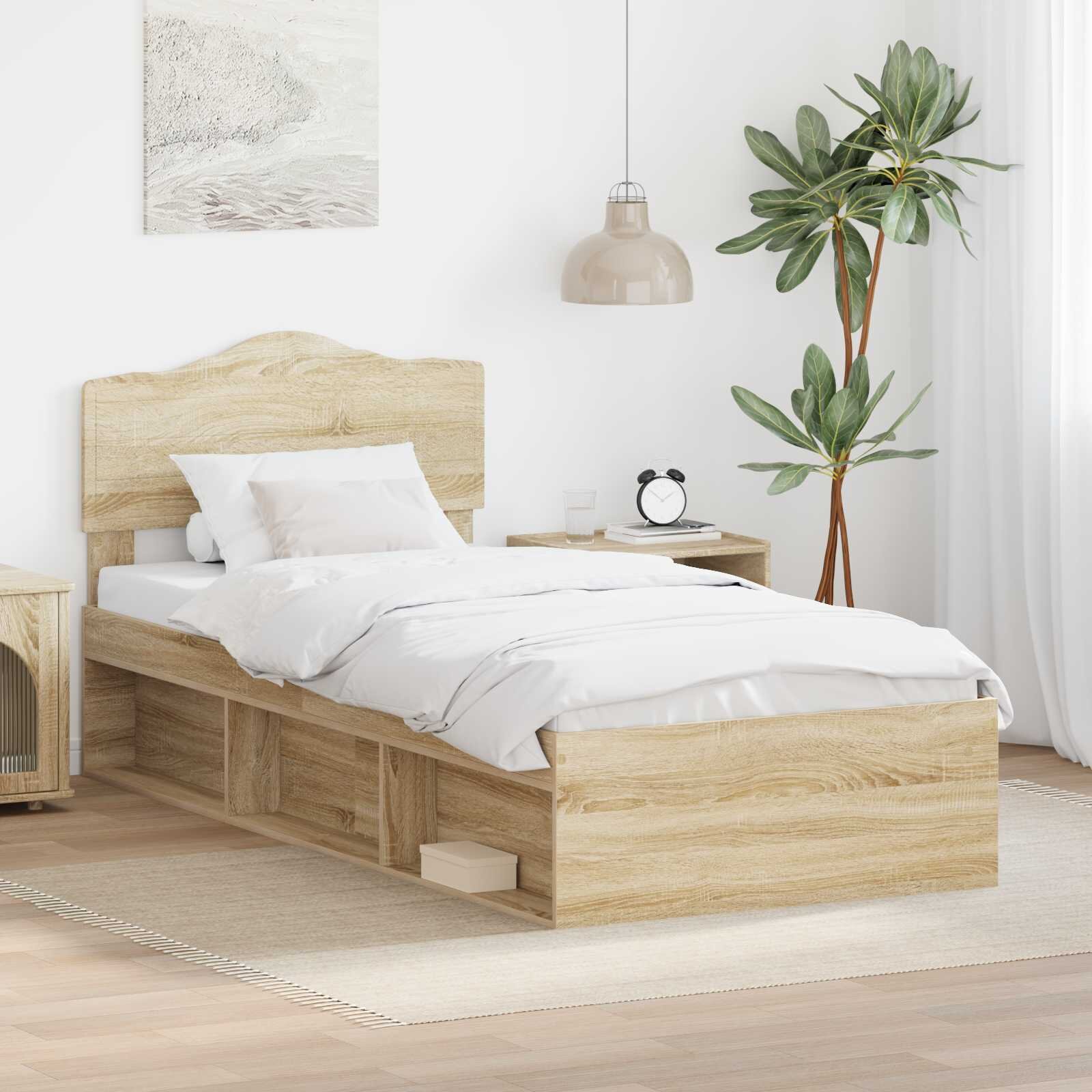 vidaXL Рамка за легло Сонома 90 x 190 cm Солидно борово дърво