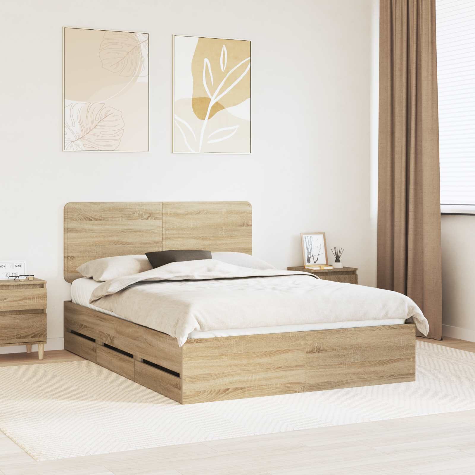 vidaXL Рамка за легло Сонома дъб 150 x 200 cm Инженерна дървесина