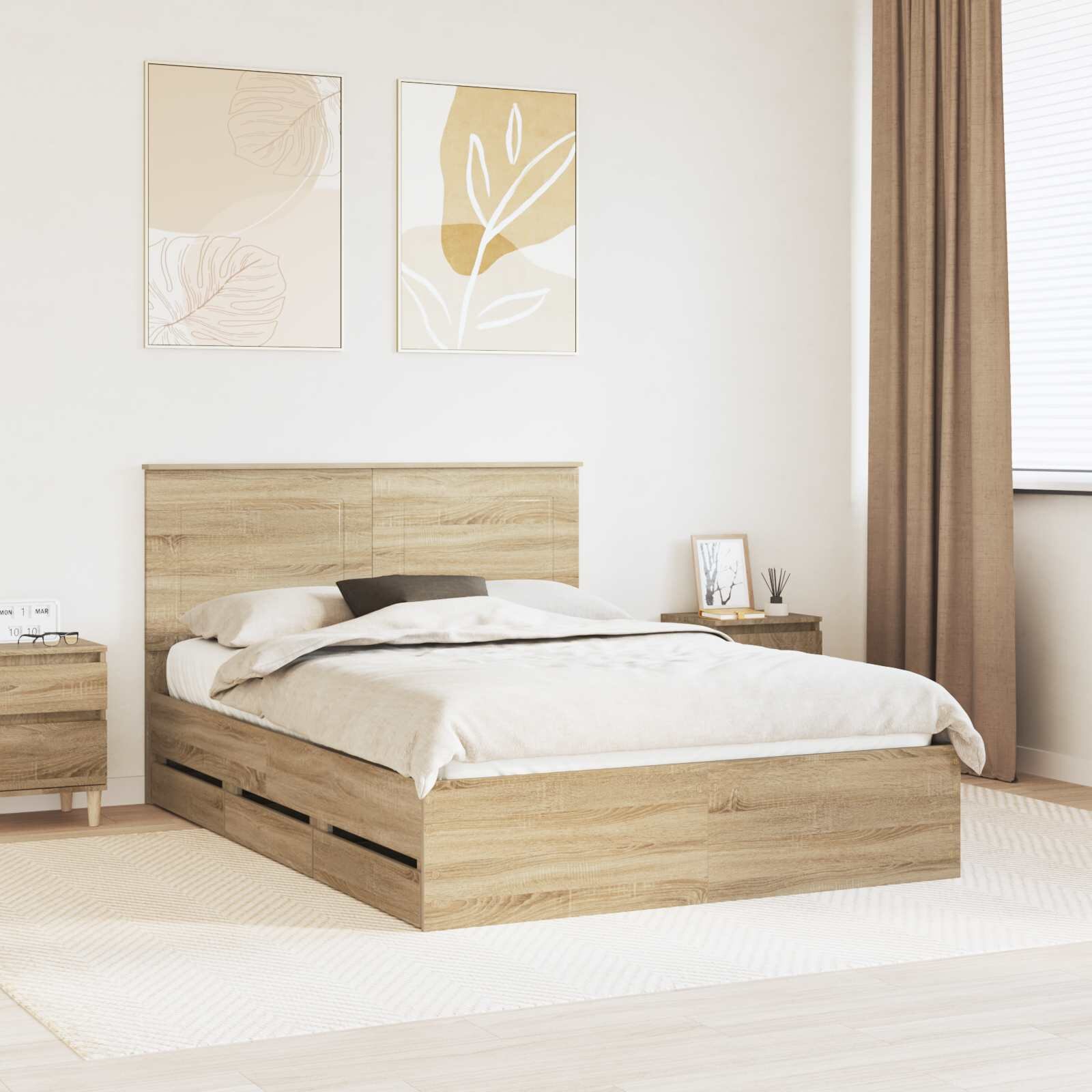 vidaXL Рамка за легло Сонома дъб 150 x 200 cm Инженерна дървесина