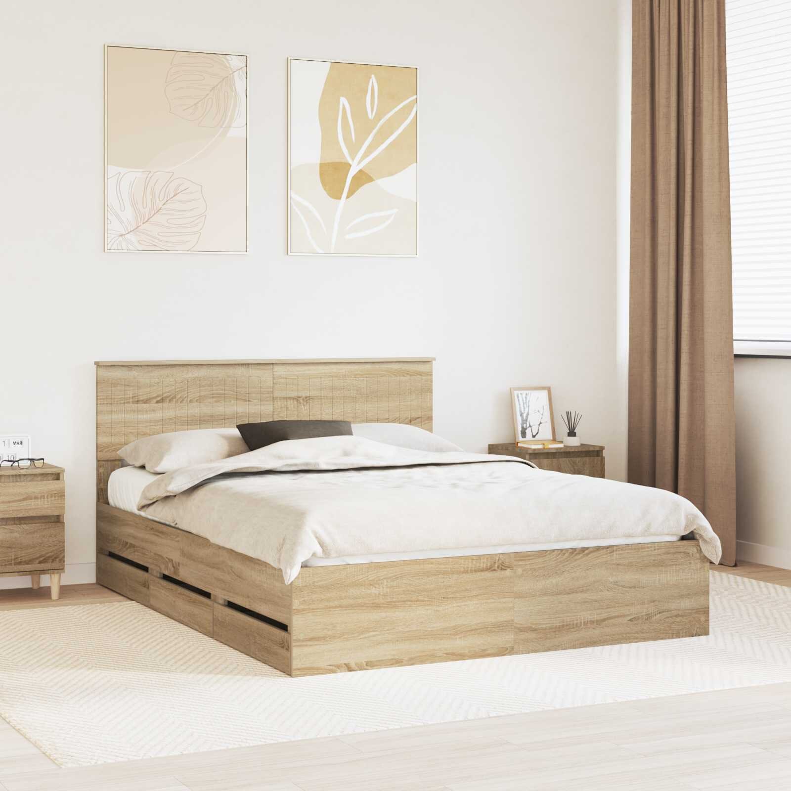 vidaXL Рамка за легло Сонома дъб 150 x 200 cm Инженерна дървесина