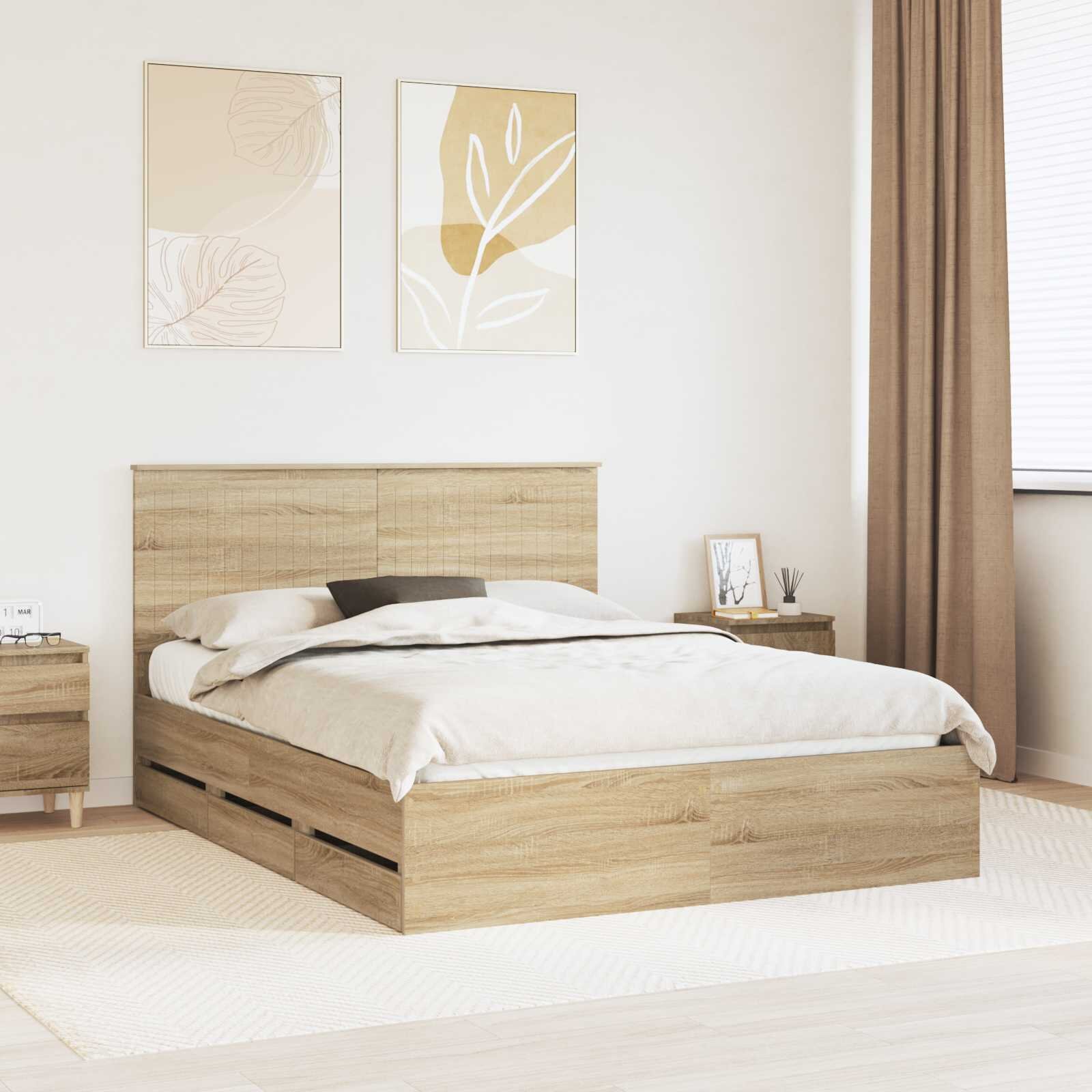 vidaXL Рамка за легло Сонома дъб 150 x 200 cm Инженерна дървесина