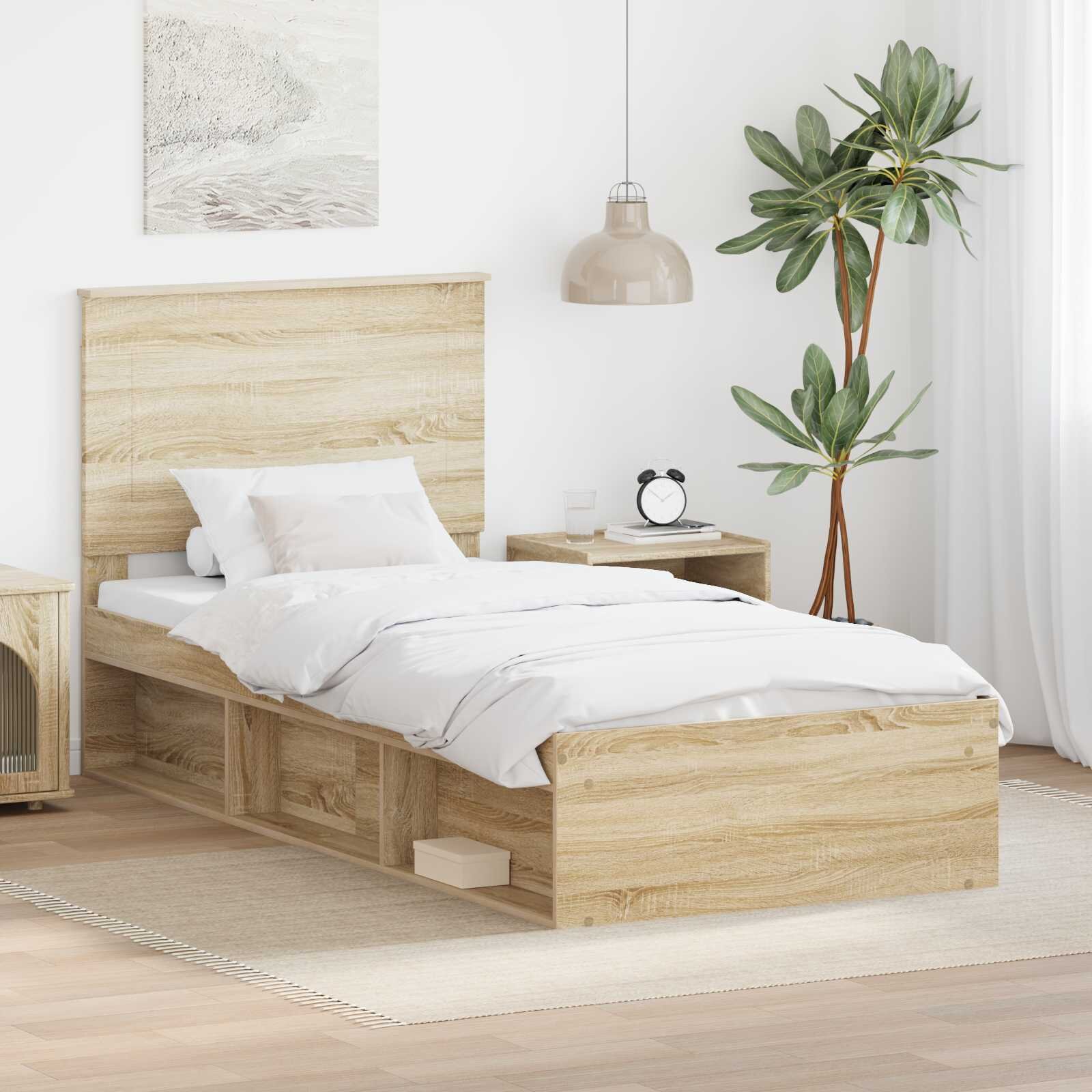 vidaXL Рамка за легло Сонома дъб 90 x 200 cm Солидно борово дърво