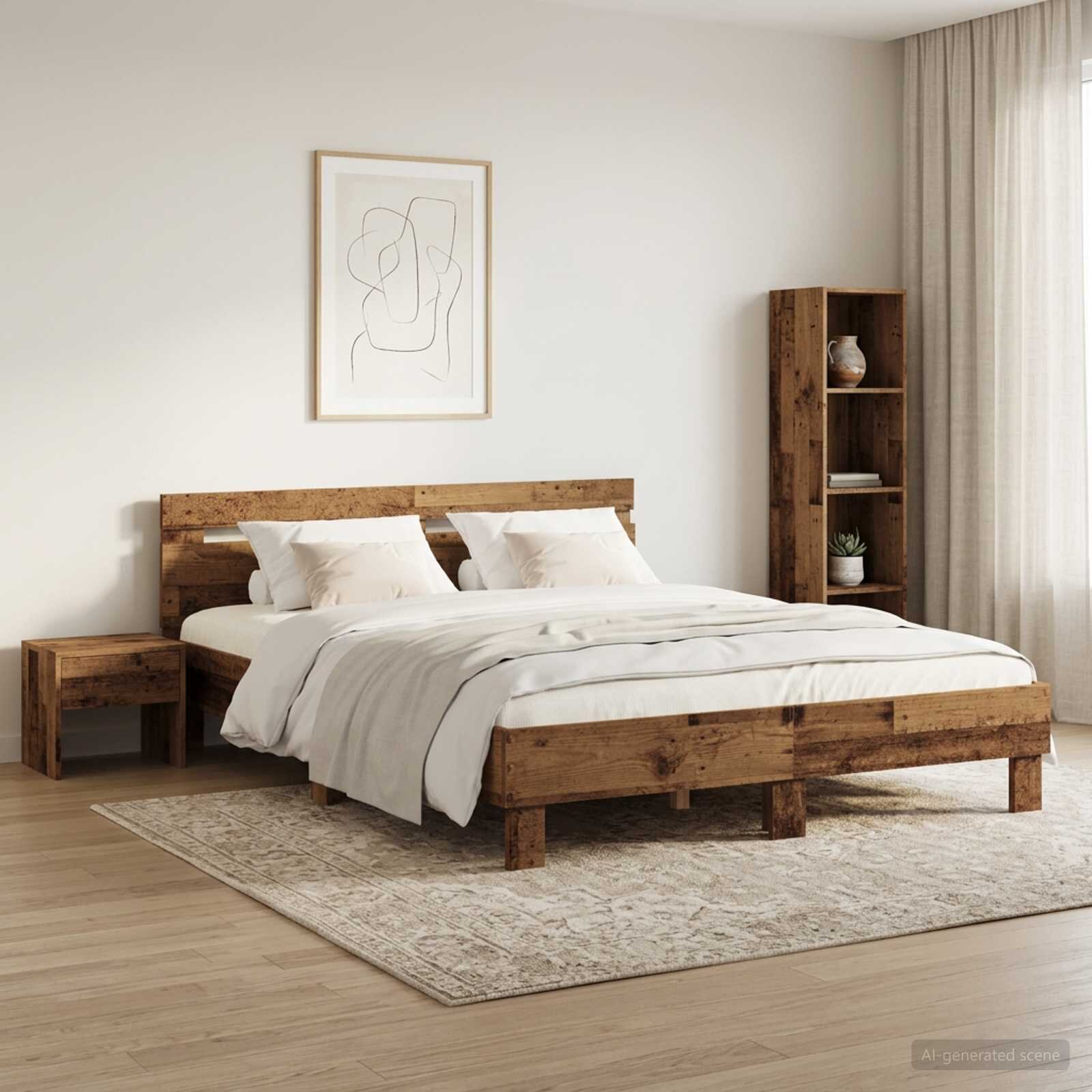 vidaXL Рамка за легло Старо дърво 135 x 190 cm Инженерна дървесина