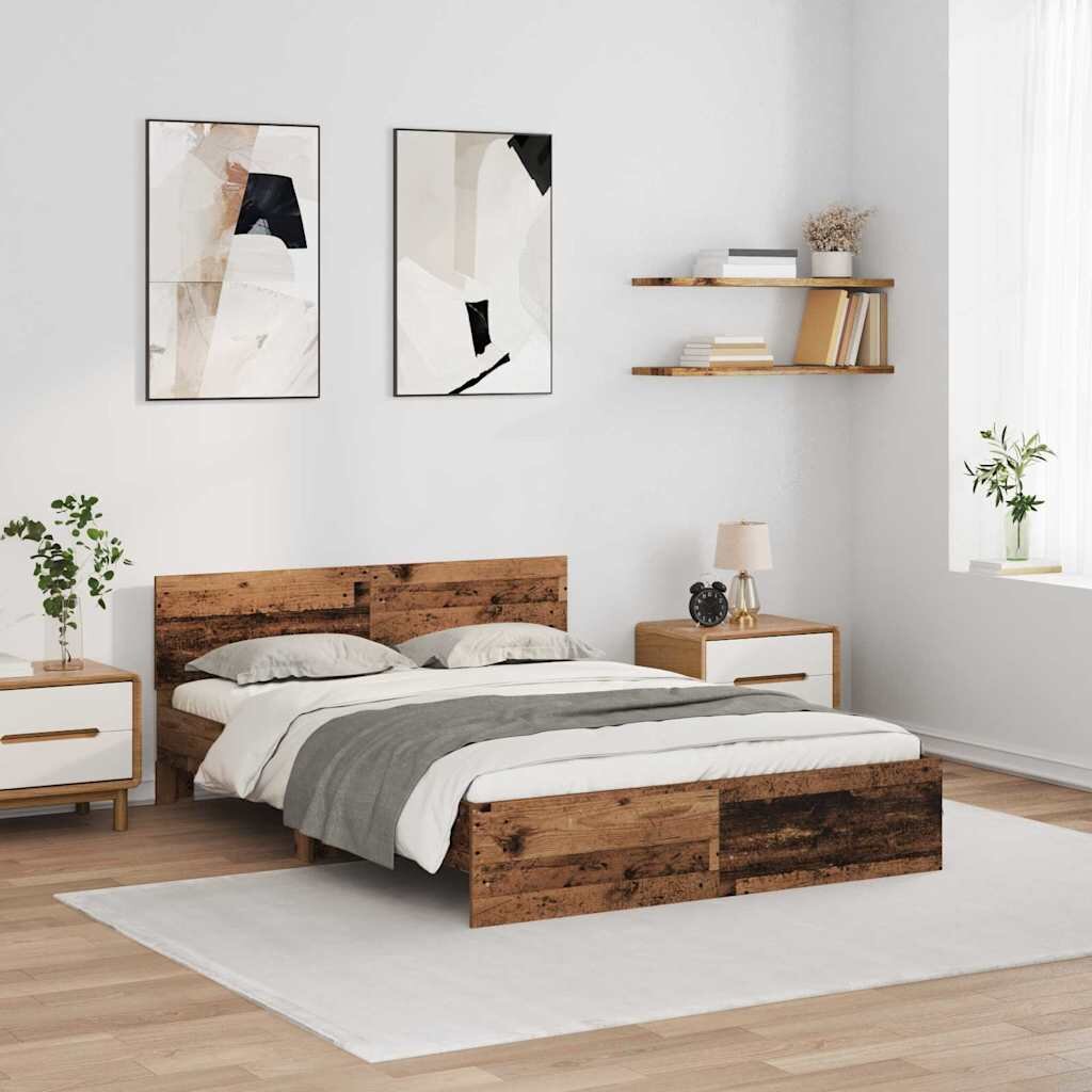 vidaXL Рамка за легло Старо дърво 140 x 190 cm Инженерна дървесина