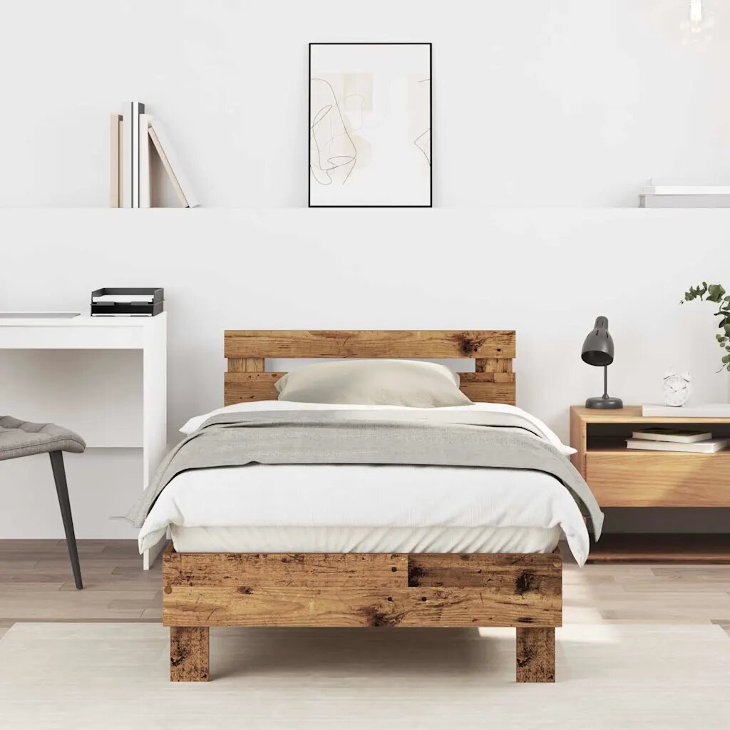 vidaXL Рамка за легло Старо дърво 193 x 95 x 88 см Инженерна дървесина