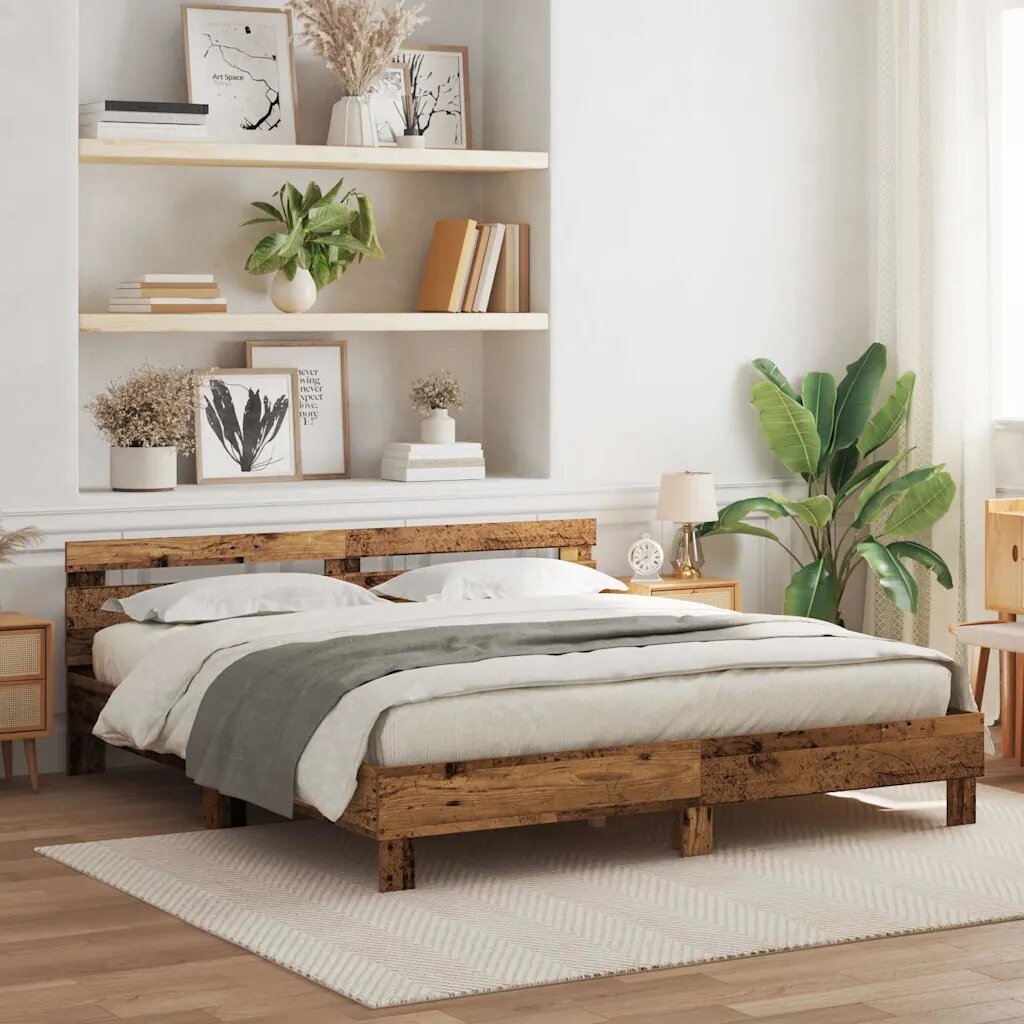 vidaXL Рамка за легло Старо дърво 200 x 200 cm Инженерна дървесина