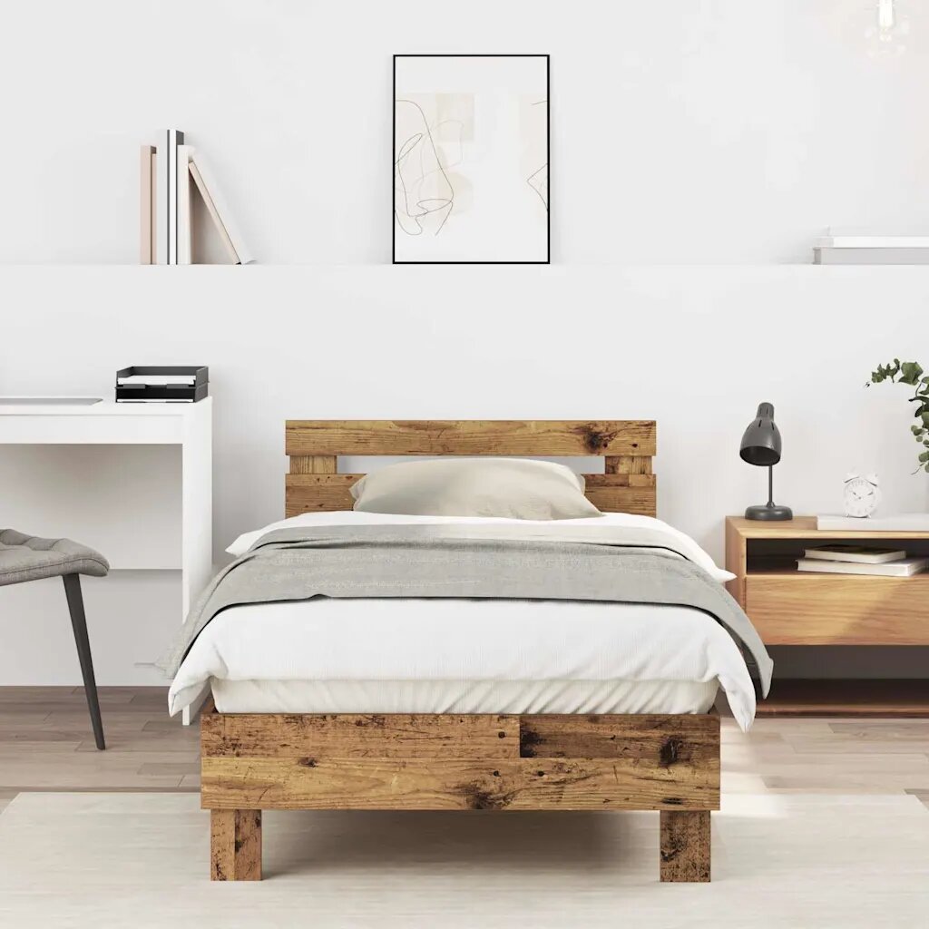 vidaXL Рамка за легло Старо дърво 203 x 95 x 70 см Инженерна дървесина