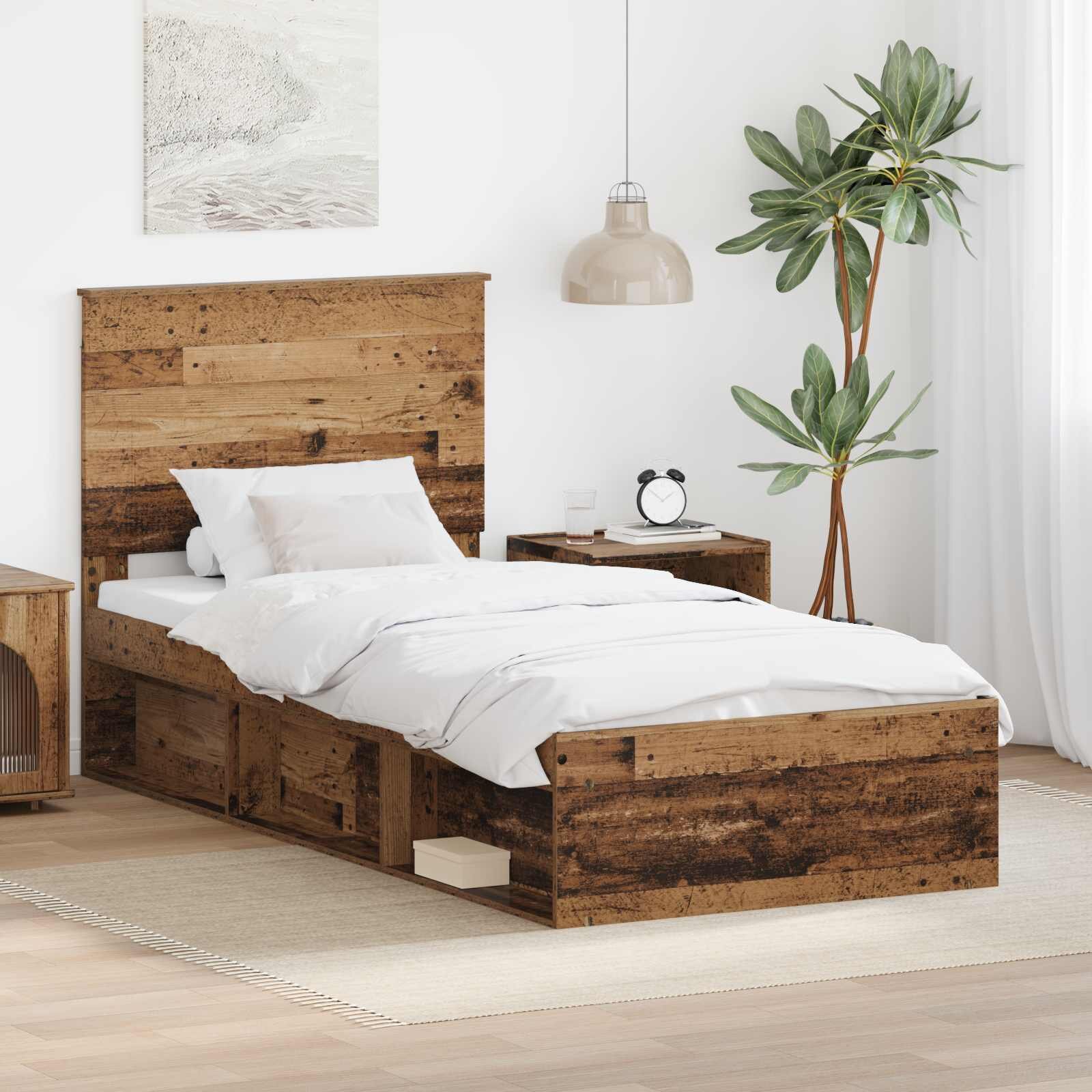 vidaXL Рамка за легло Старо дърво 90 x 190 cm Солидно борово дърво