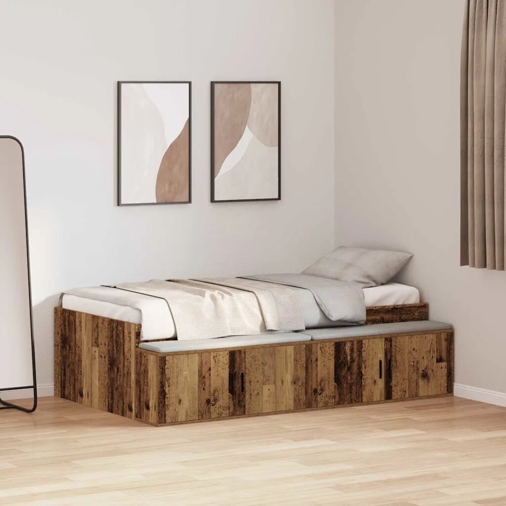 vidaXL Рамка за легло Старо дърво 90 x 200 cm Инженерна дървесина