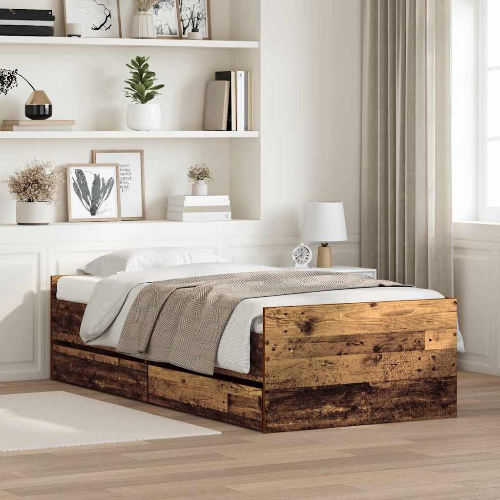 vidaXL Рамка за легло Старо дърво 90 x 200 cm Солидно борово дърво