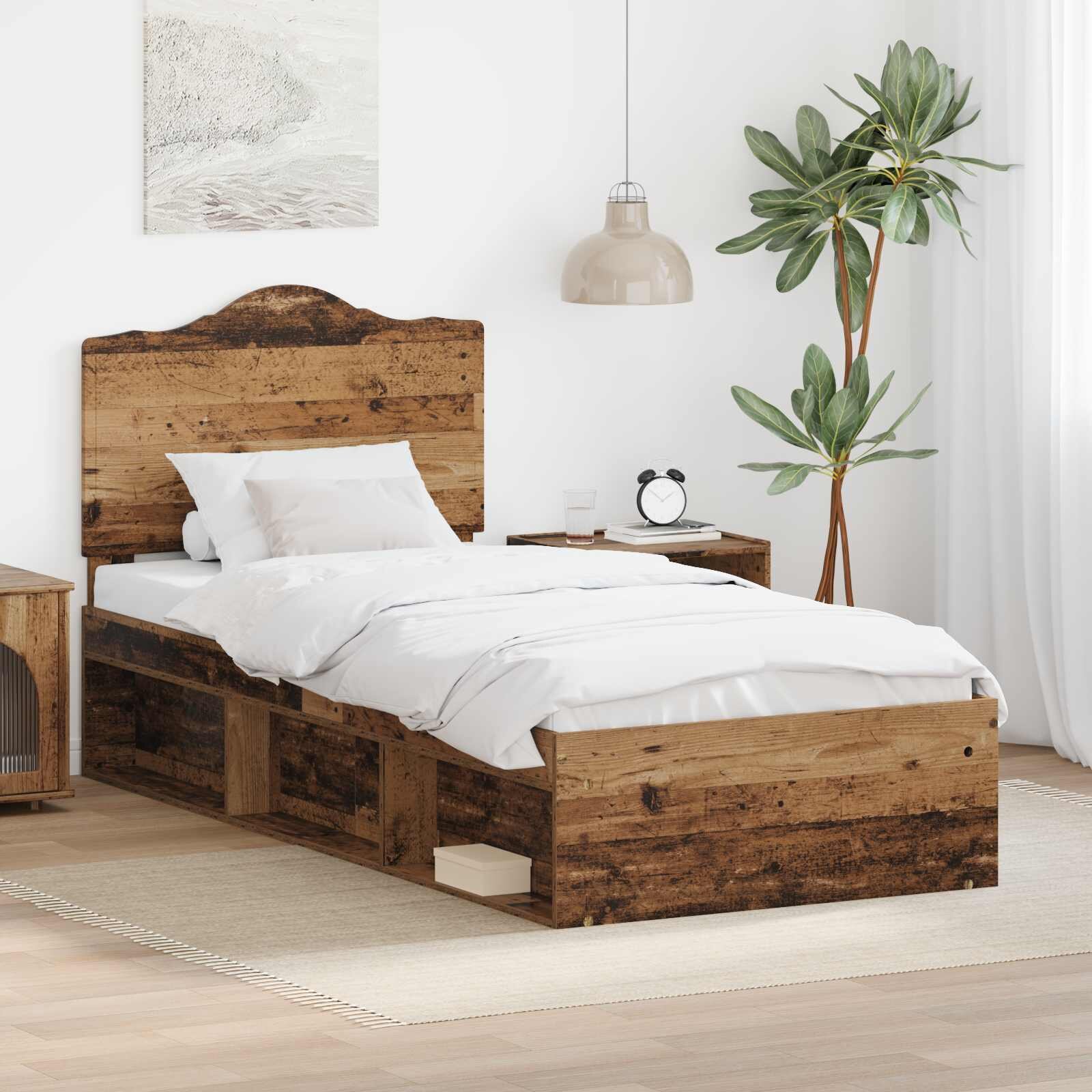 vidaXL Рамка за легло Старо дърво 90 x 200 cm Солидно борово дърво