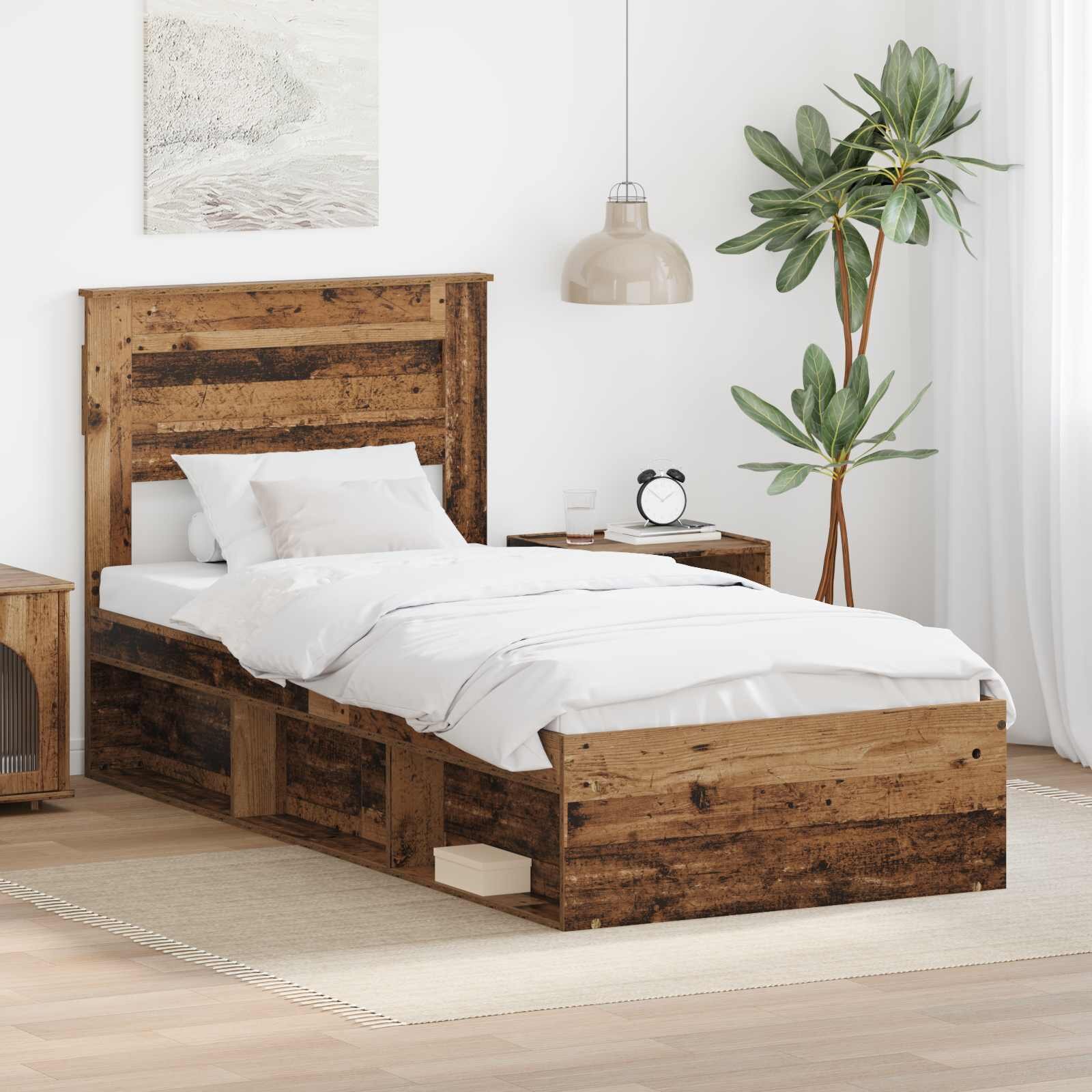 vidaXL Рамка за легло Старо дърво 90 x 200 cm Солидно борово дърво