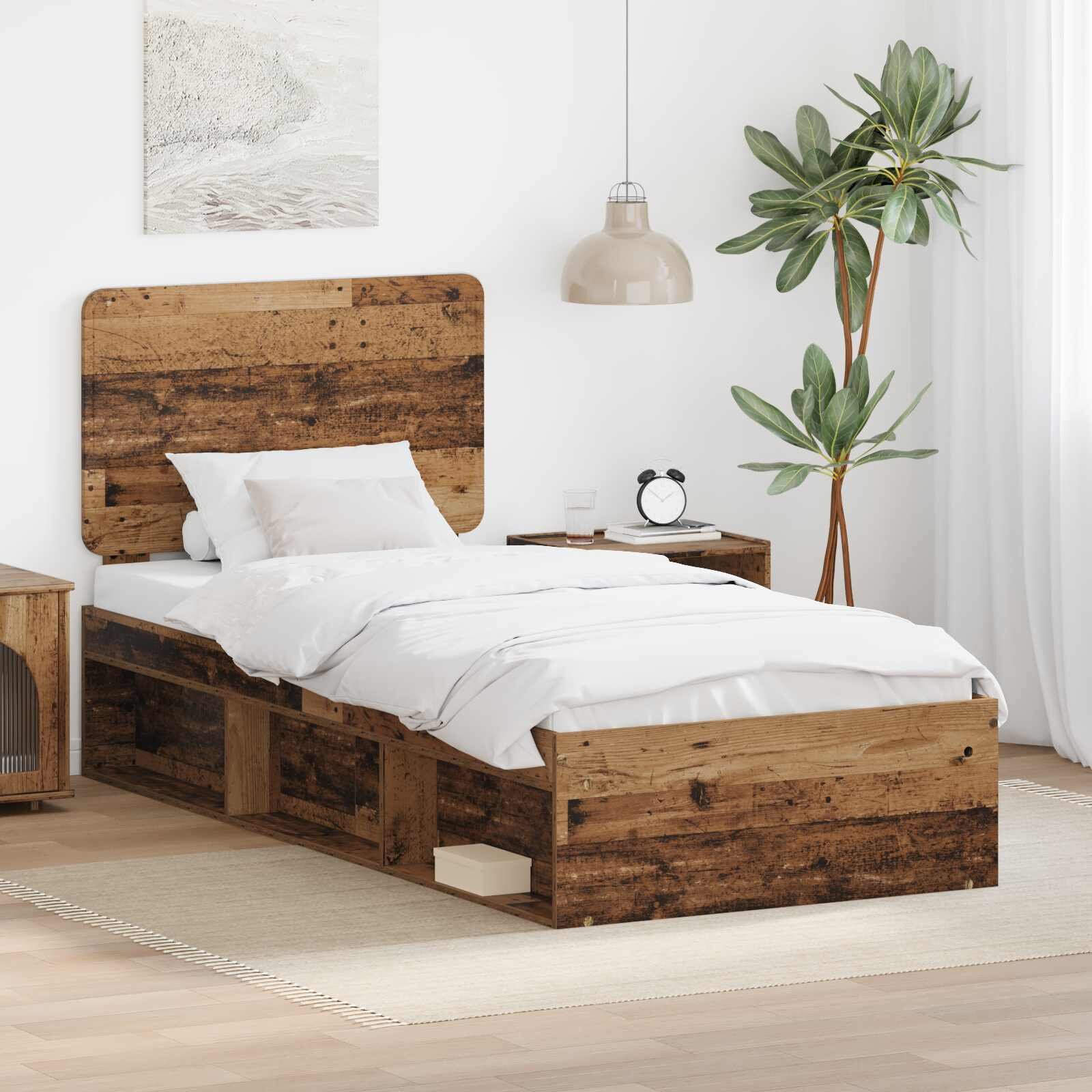 vidaXL Рамка за легло Старо дърво 90 x 200 cm Солидно борово дърво