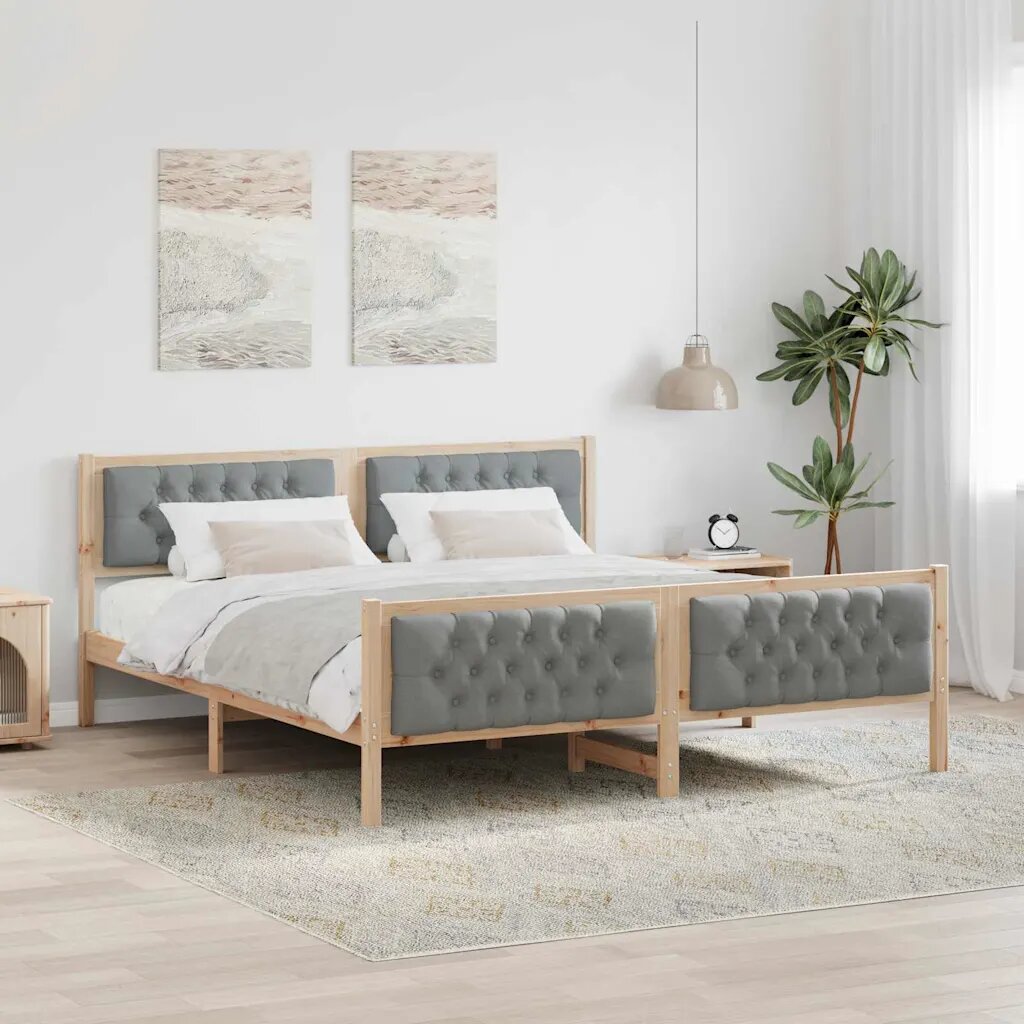 vidaXL Рамка за легло Светлосиво 160 x 200 cm Солидно борово дърво