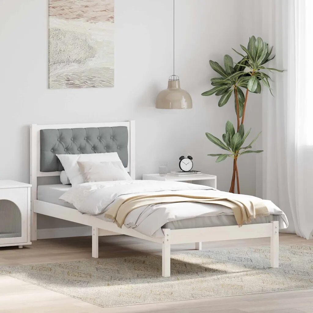 vidaXL Рамка за легло Светлосиво 75 x 190 cm Солидно борово дърво