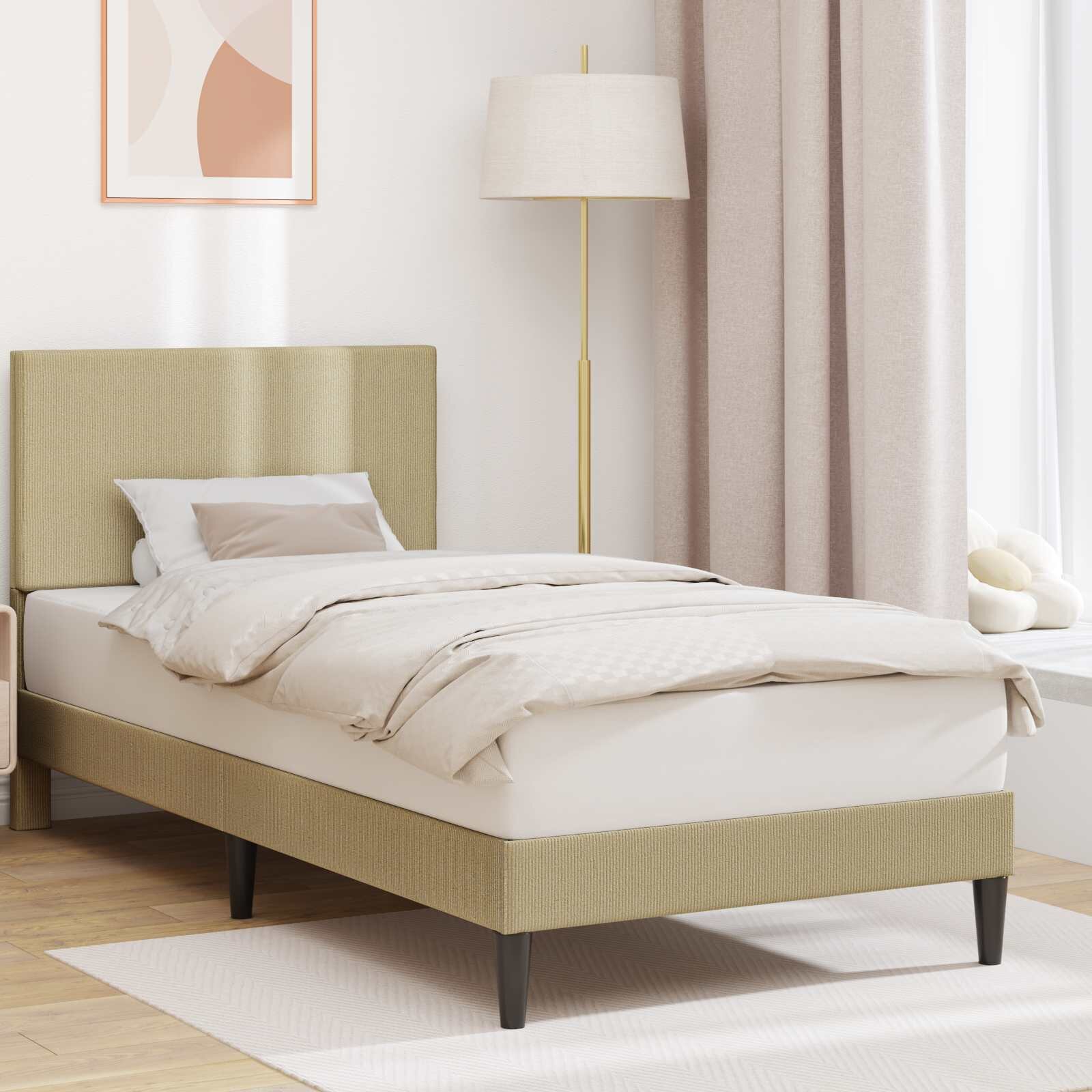 vidaXL Рамка за легло Светлозелено сиво 90 x 190 cm Кордюрова тъкан