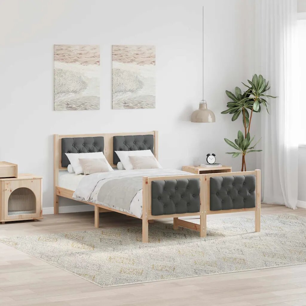 vidaXL Рамка за легло Тъмен сив 120 x 190 cm Солидно борово дърво