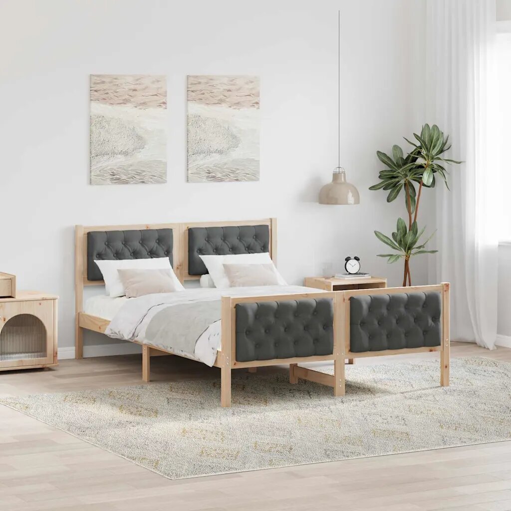 vidaXL Рамка за легло Тъмен сив 140 x 190 cm Солидно борово дърво